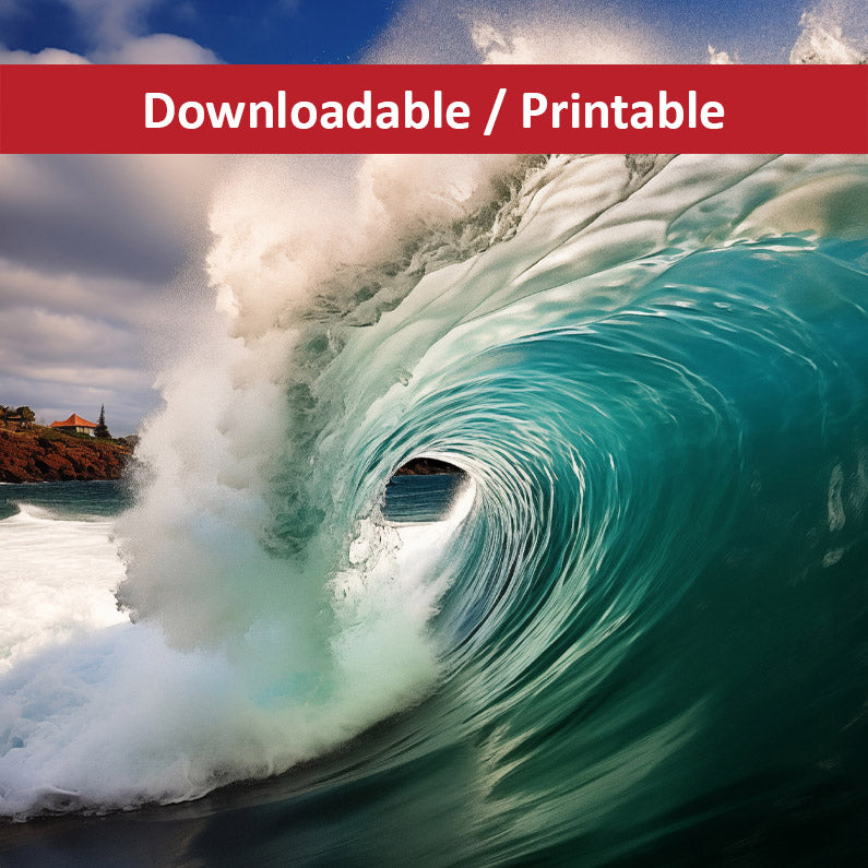 Aqua Embrace Photorealistic Digital Painting Coastal Wave DIY Downloadable and Printable Wall Art Prints