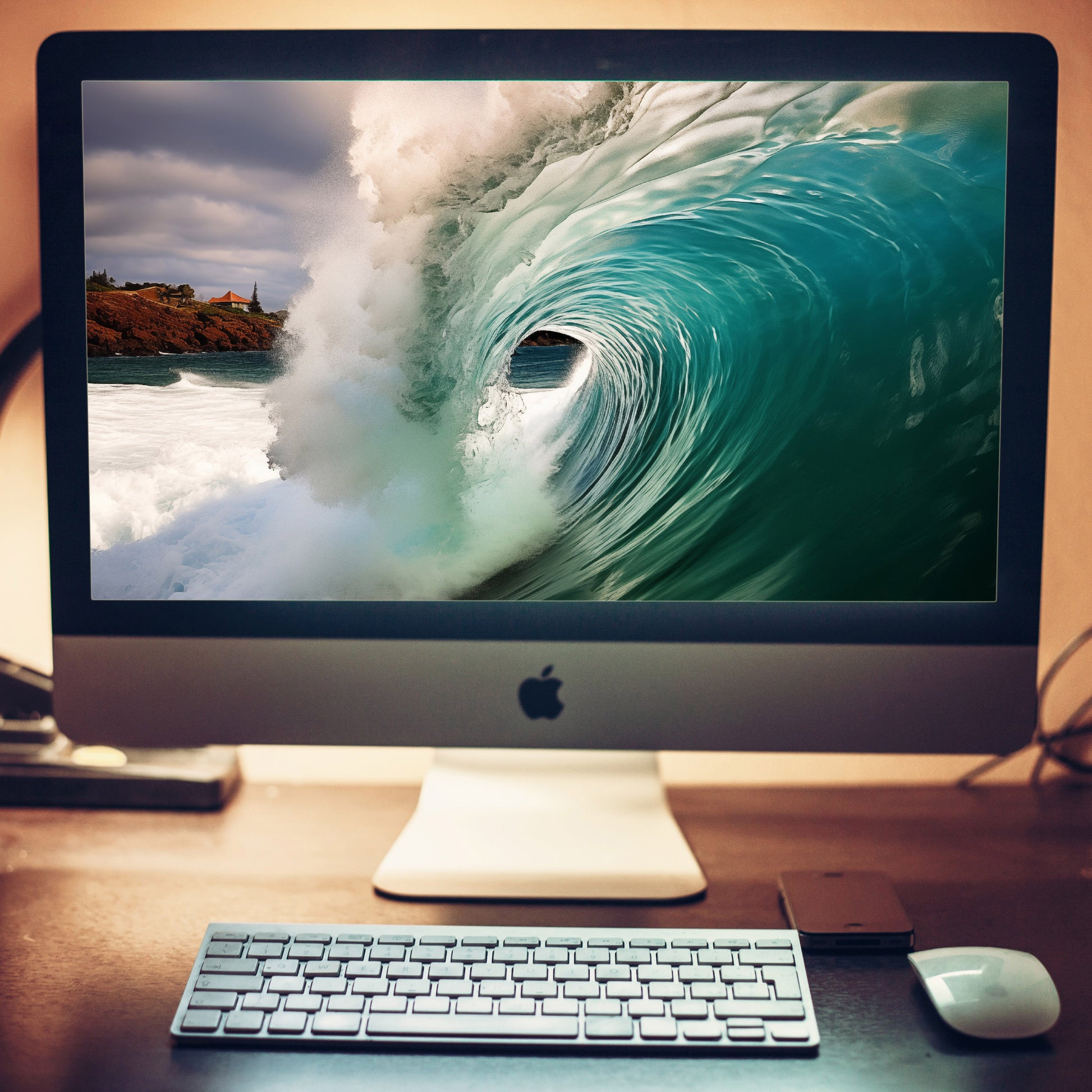 Aqua Embrace Photorealistic Digital Painting Coastal Wave Wallpaper for Computer 2