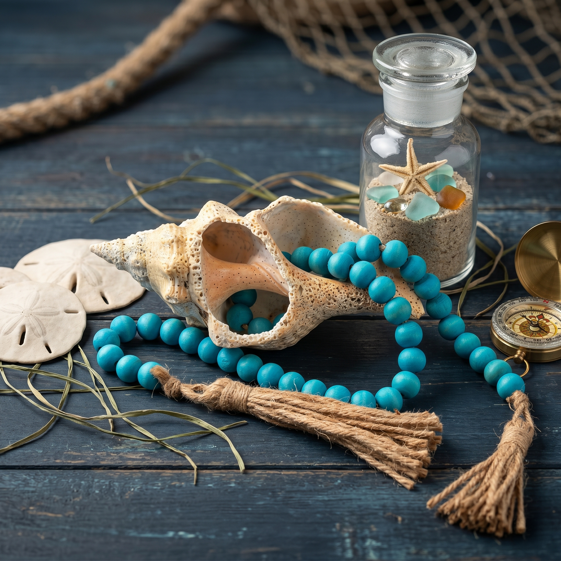 Aquamarine Wood Bead Garland (2)
