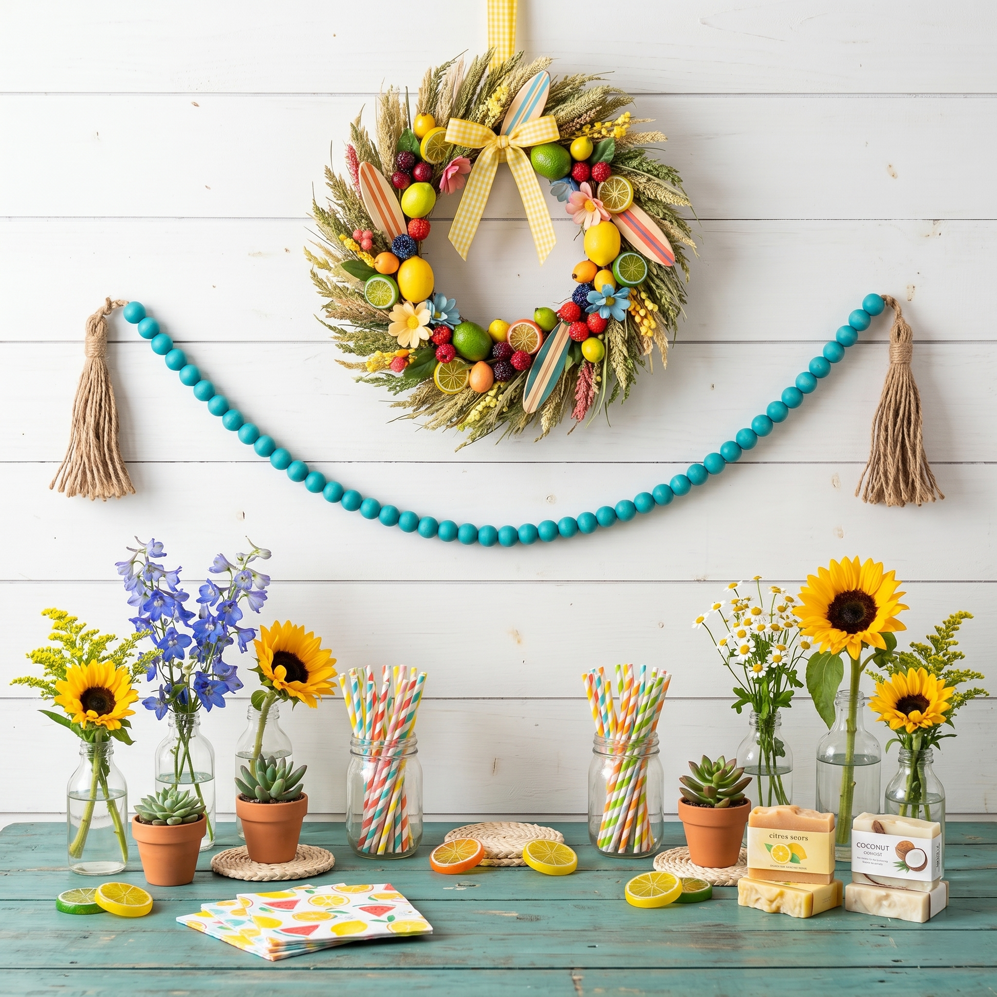 Aquamarine Wood Bead Garland (4)