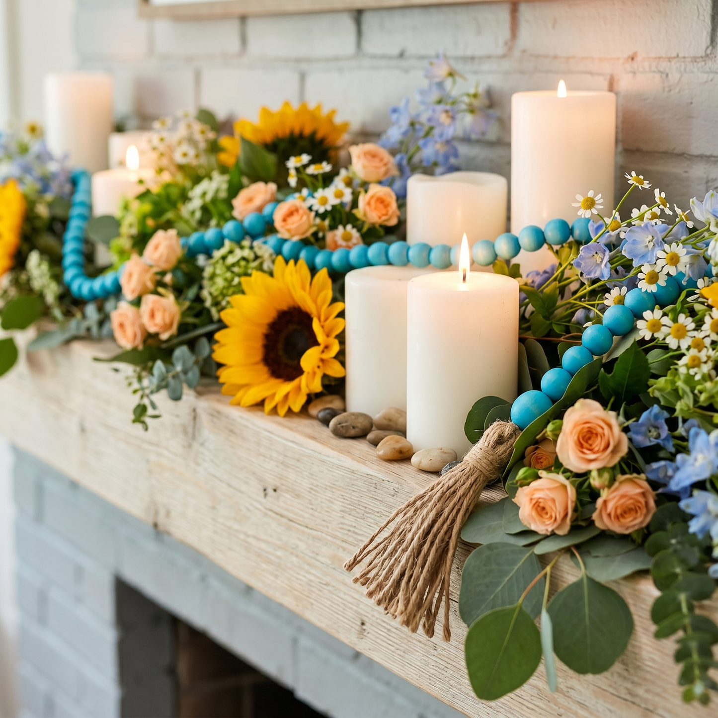 Aquamarine Wood Bead Garland (6)