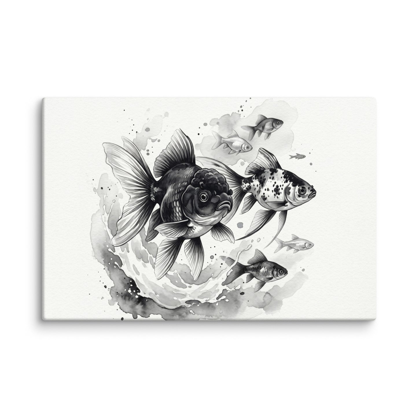 Aquatic Harmony Black and White Fish Wall Art Fish Watercolor Painting Digital Artwork Canvas Wall Art Print