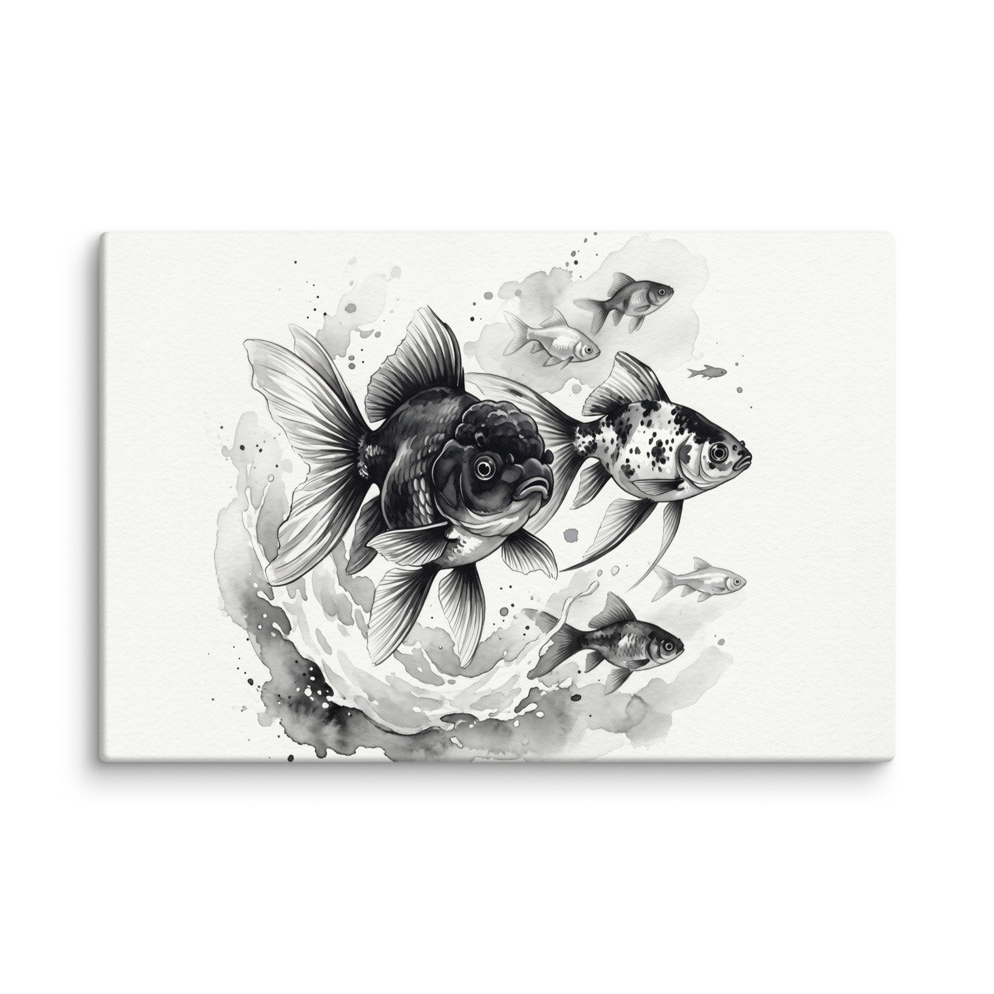 Aquatic Harmony Black and White Fish Wall Art Fish Watercolor Painting Digital Artwork Canvas Wall Art Print
