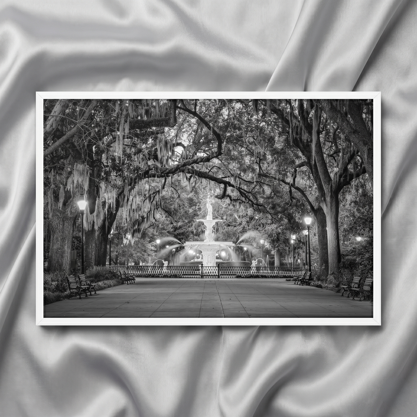 Architectural Wall Art Fountain Forsyth Park Savannah Ga 4 White Wood Framed Wall Art Print (2)