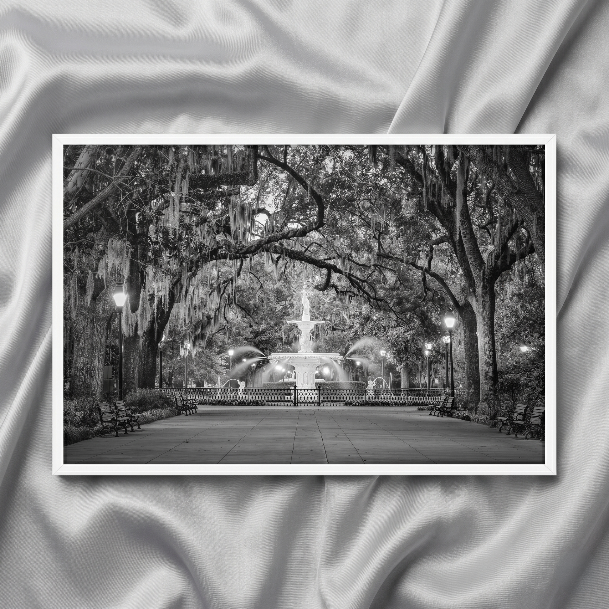 Architectural Wall Art Fountain Forsyth Park Savannah Ga 4 White Wood Framed Wall Art Print (2)