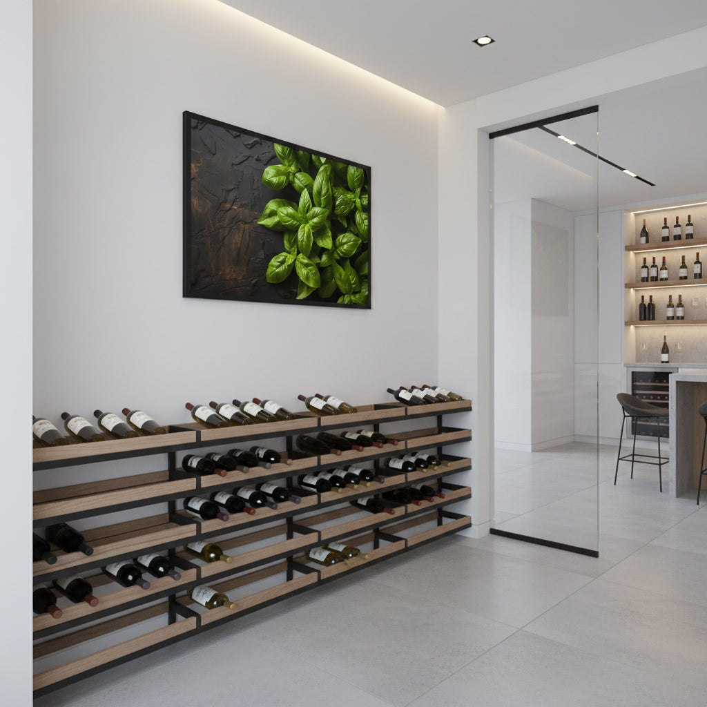 Aromatic Allure Photorealistic Digital Artwork Framed in Contemporary Style Wine Cellar