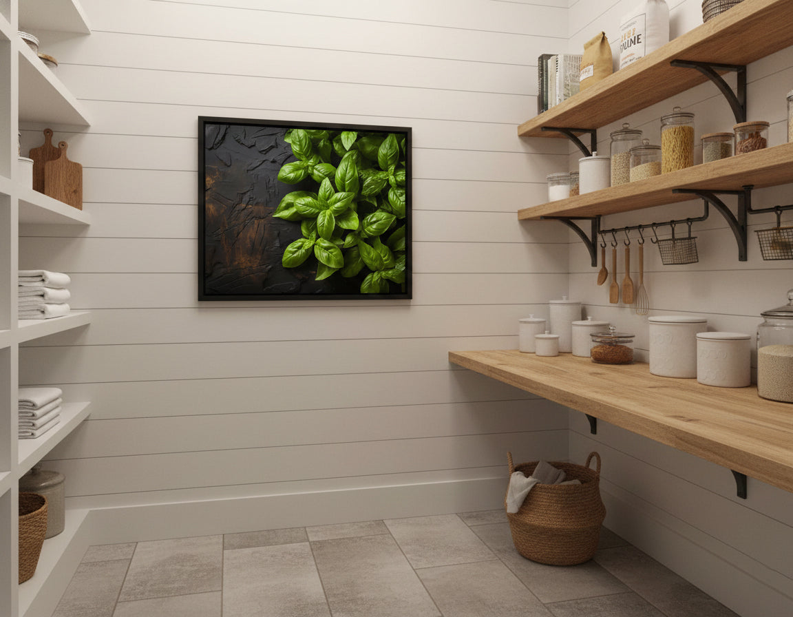 Aromatic Allure Photorealistic Digital Artwork Loose Custom Framed in Modern Farmhouse Style Pantry