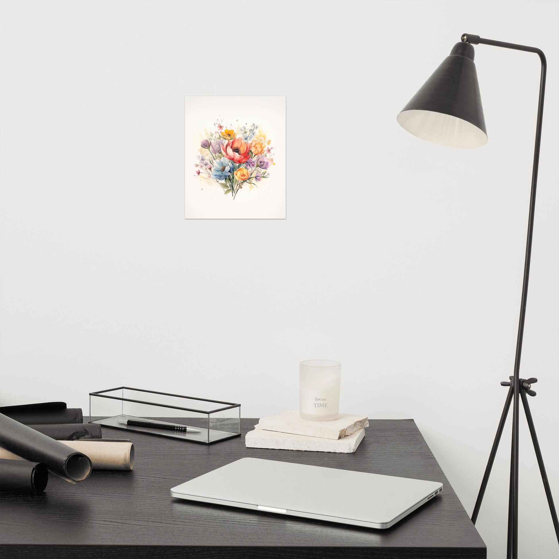 Art Above Toilet: Abstract Floral Watercolor Colorful Bouquet Painting - Digital Artwork Frameless Print