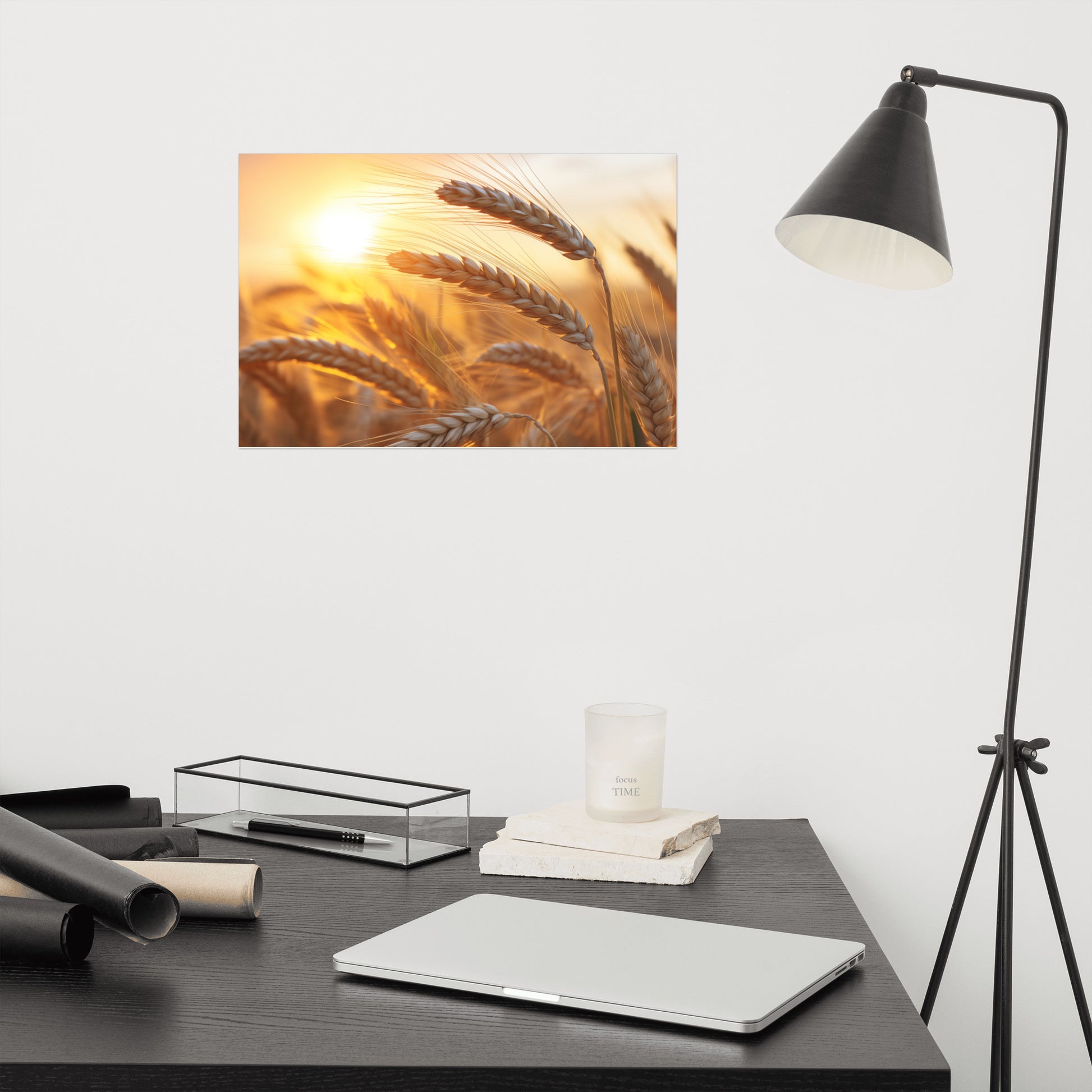 Art In the Living Room: Amber Waves Minimal Botanical Rustic Subdued Wheat Crops Photorealism Painting - Digital Artwork Frameable Art Print