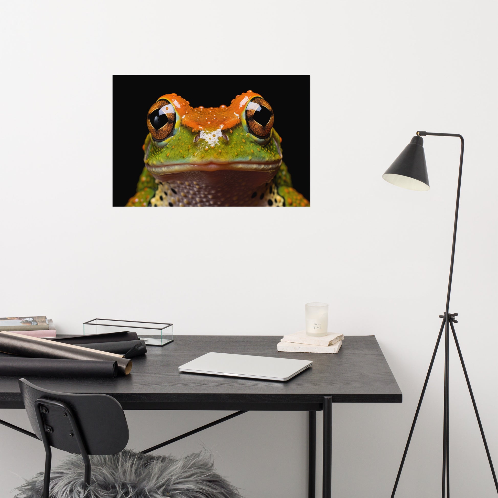 Art Prints for Living Room: Amphibian Enigma Neobatrachia Frog Close-up Photorealism Painting - Digital Artwork Frameable Art Print