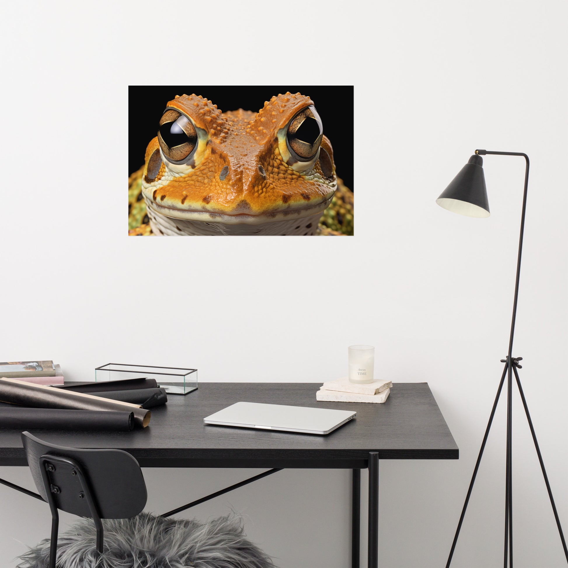 Art Prints for Living Room: Amphibian Gaze Frogs Photorealism Painting - Digital Artwork Frameable Art Print