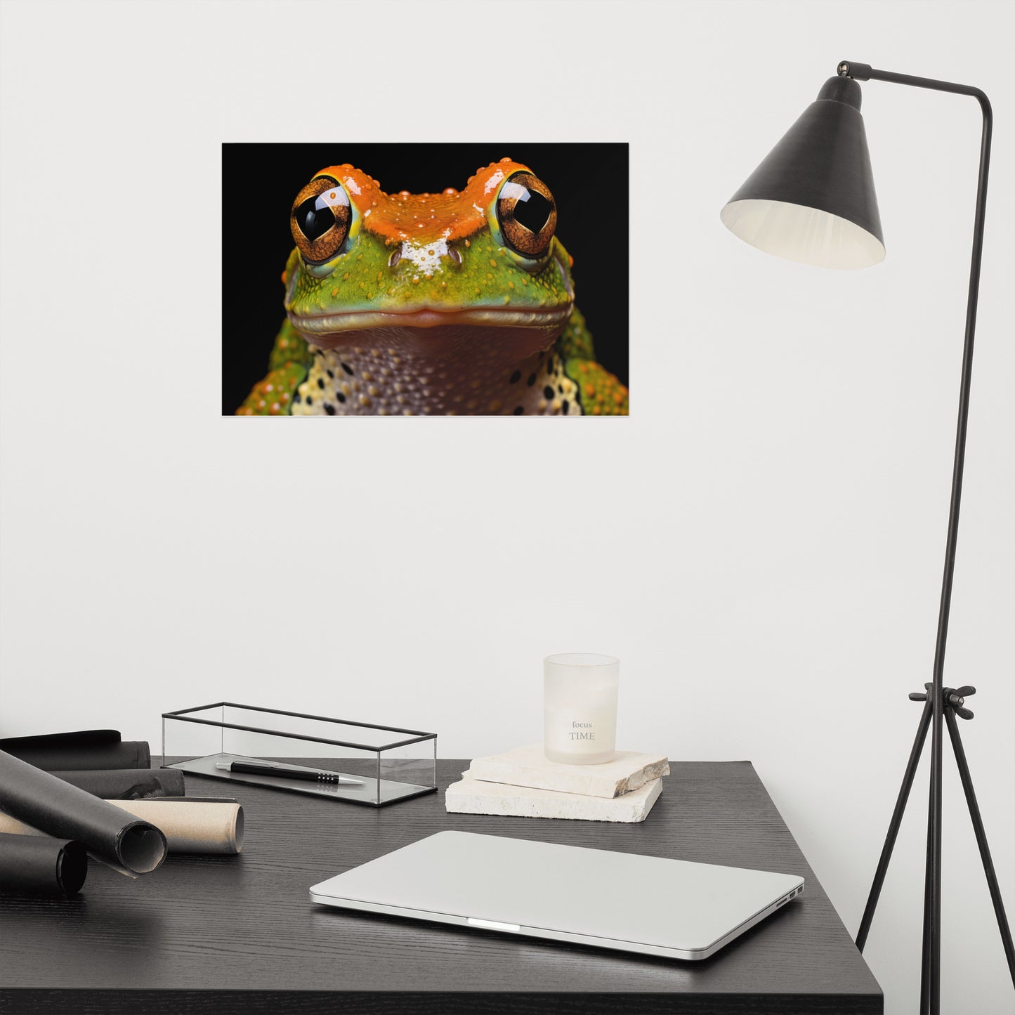Art Wall Ideas for Living Room: Amphibian Enigma Neobatrachia Frog Close-up Photorealism Painting - Digital Artwork Frameable Art Print