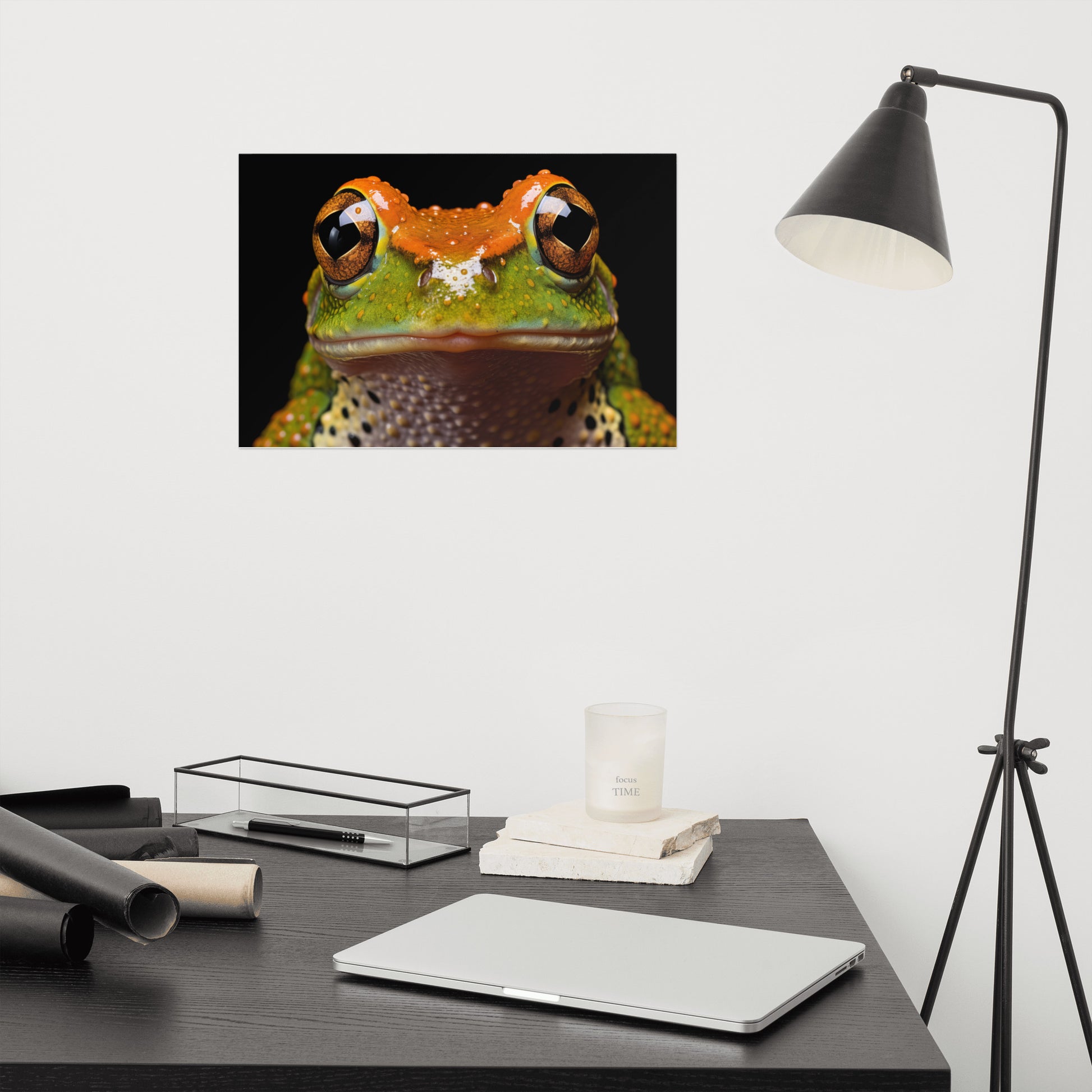 Art Wall Ideas for Living Room: Amphibian Enigma Neobatrachia Frog Close-up Photorealism Painting - Digital Artwork Frameable Art Print