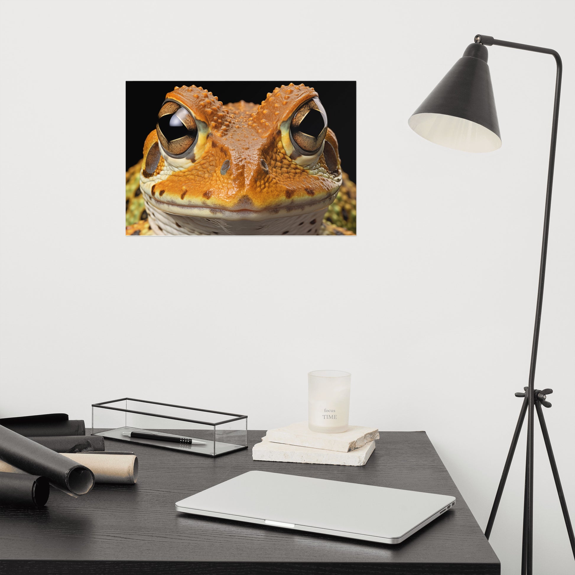Art Wall Ideas for Living Room: Amphibian Gaze Frogs Photorealism Painting - Digital Artwork Frameable Art Print