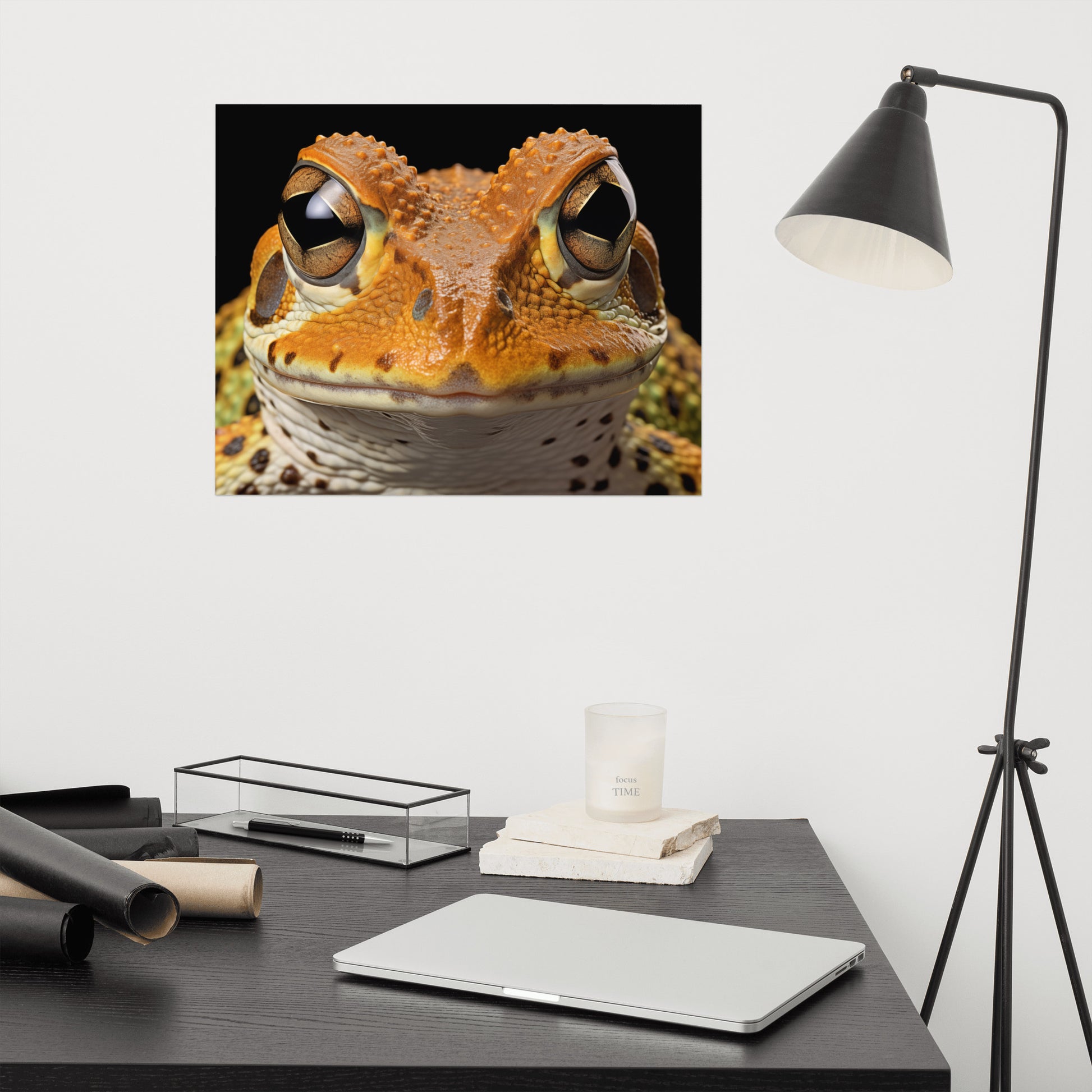 Art Wall in Living Room: Amphibian Gaze Frogs Photorealism Painting - Digital Artwork Frameable Art Print