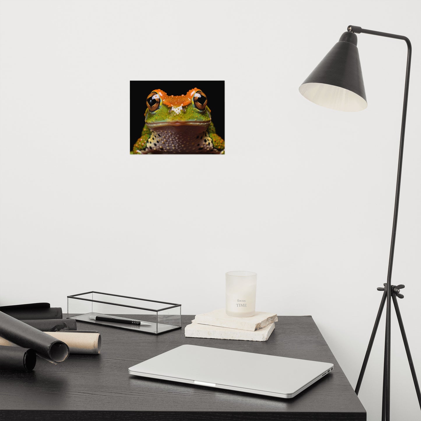 Art Work Living Room: Amphibian Enigma Neobatrachia Frog Close-up Photorealism Painting - Digital Artwork Frameable Art Print