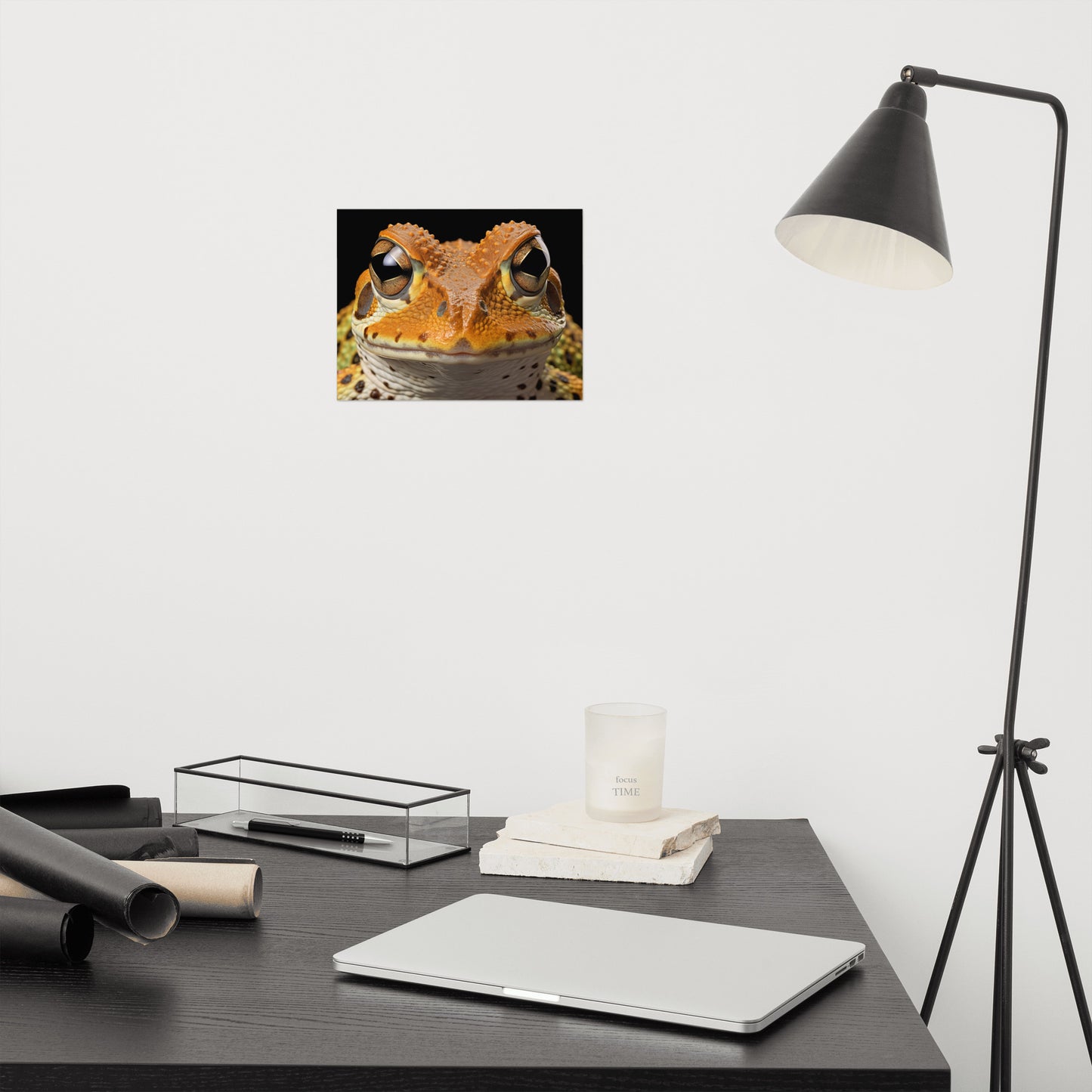 Art Work Living Room: Amphibian Gaze Frogs Photorealism Painting - Digital Artwork Frameable Art Print
