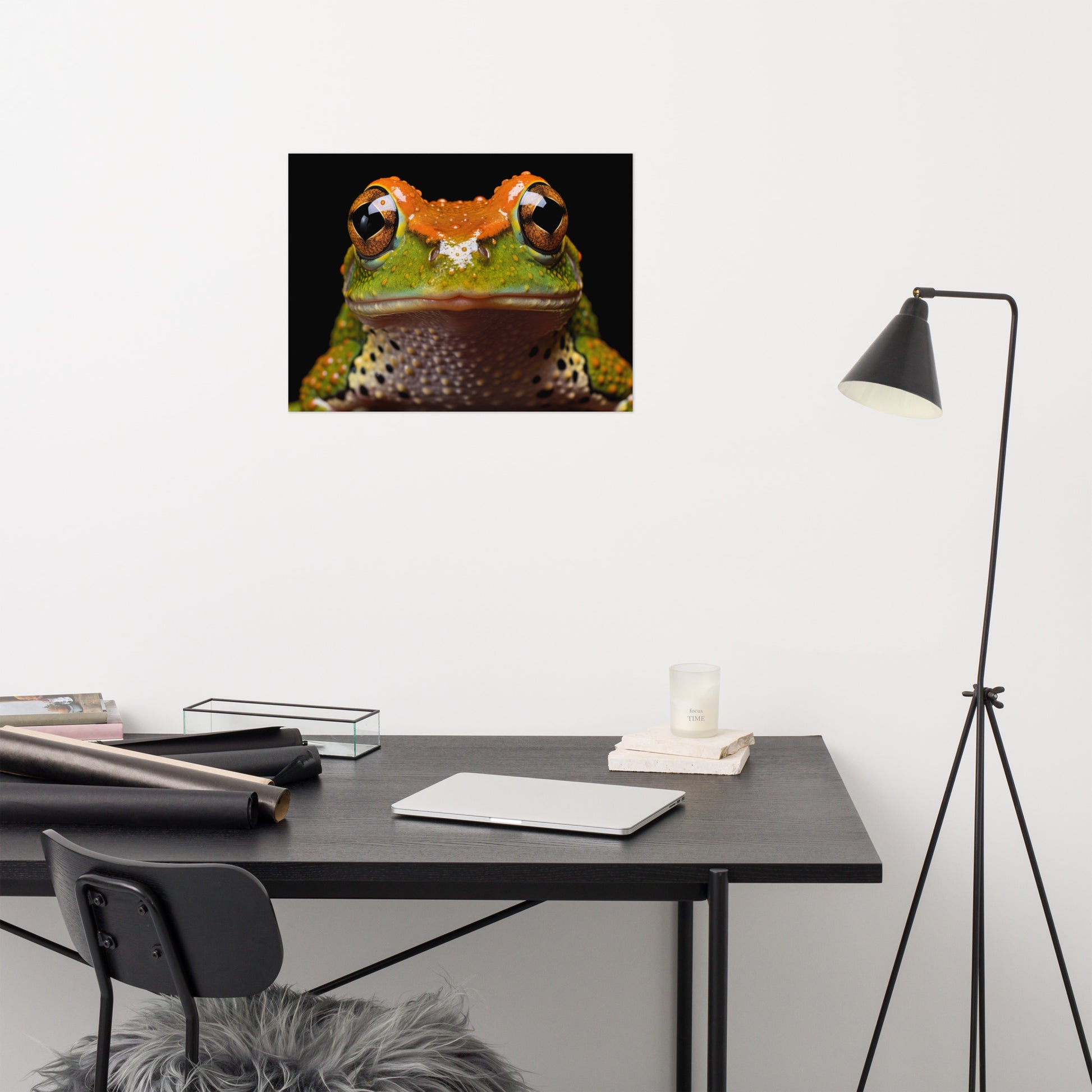 Art Work for Living Room: Amphibian Enigma Neobatrachia Frog Close-up Photorealism Painting - Digital Artwork Frameable Art Print