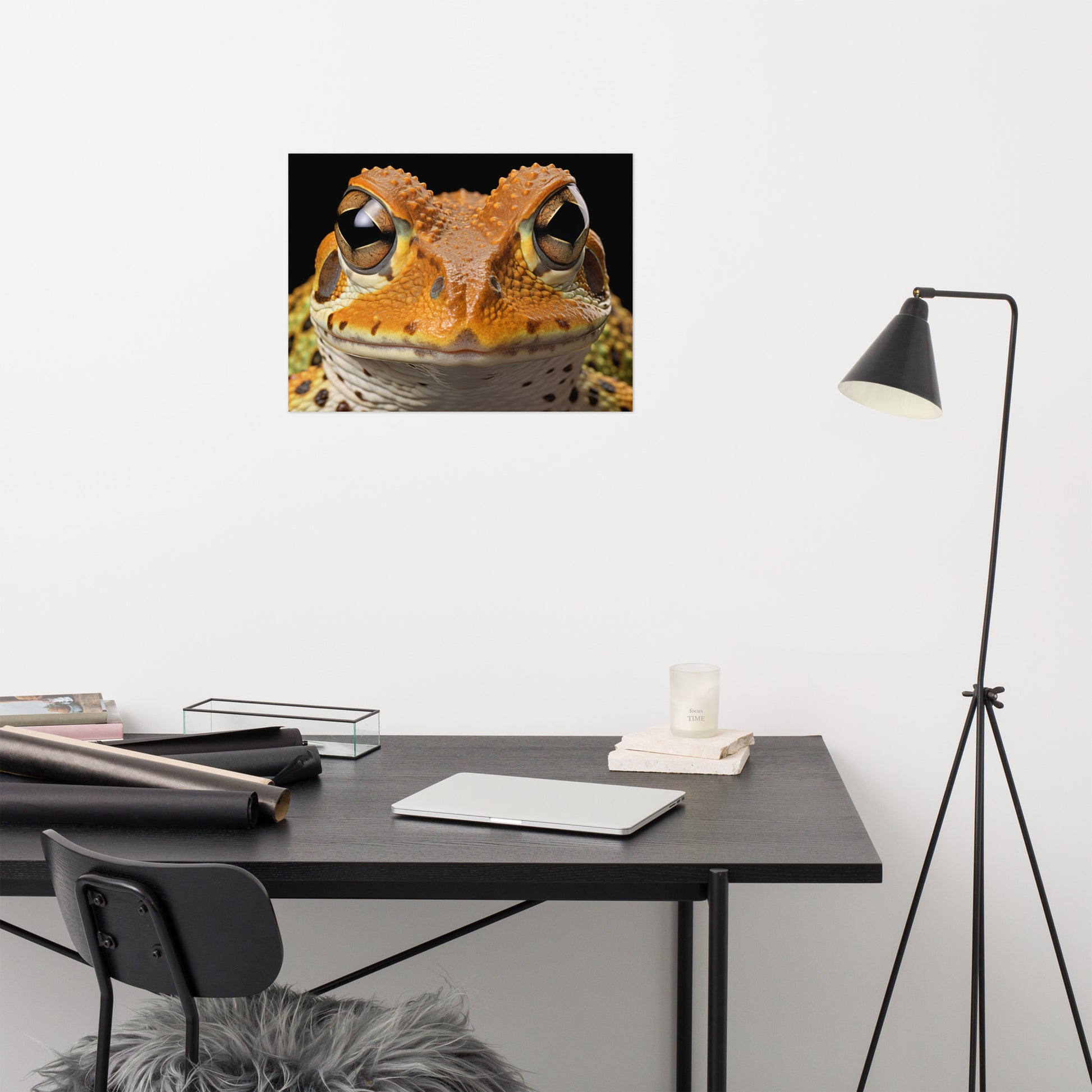 Art Work for Living Room: Amphibian Gaze Frogs Photorealism Painting - Digital Artwork Frameable Art Print
