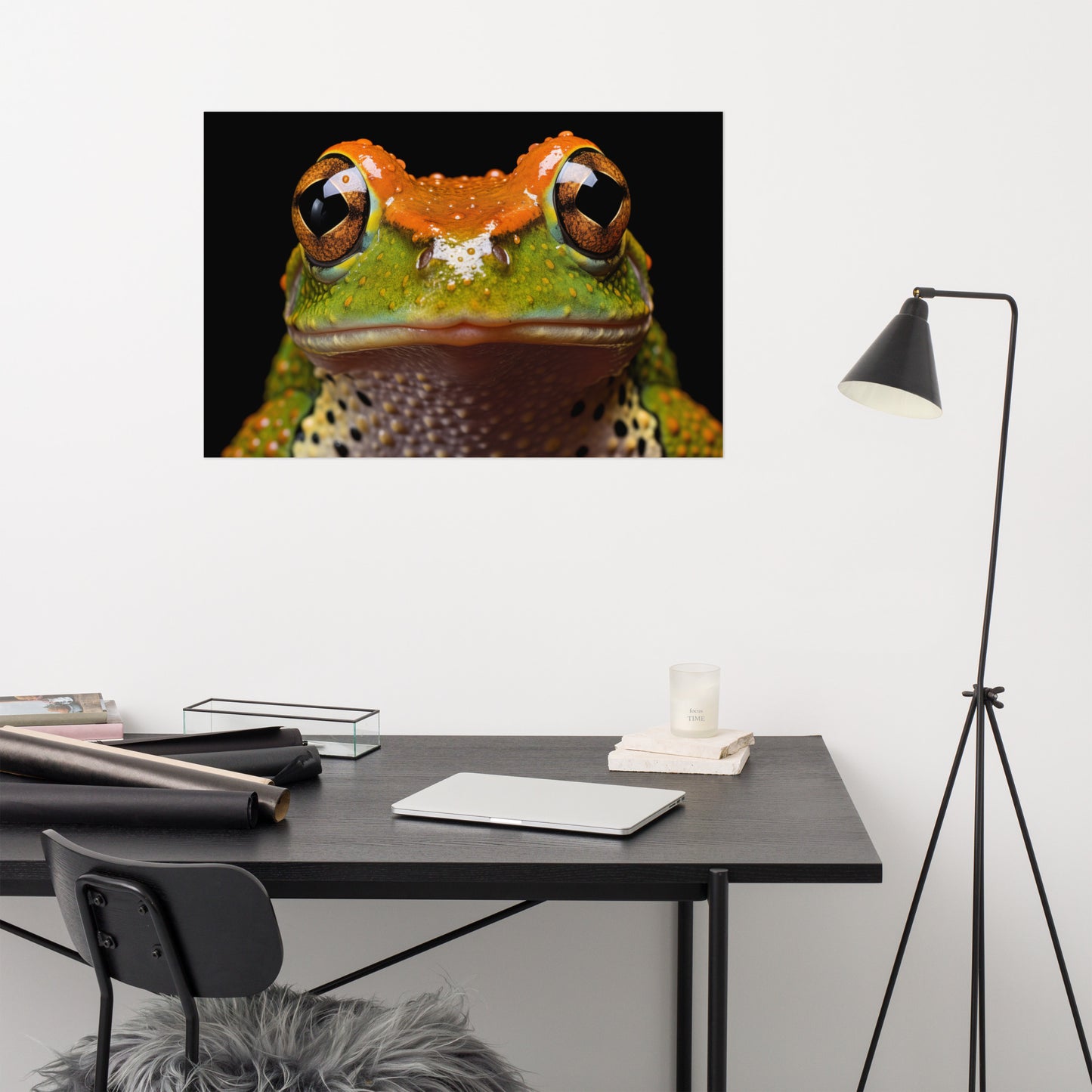 Art Work for Living Rooms: Amphibian Enigma Neobatrachia Frog Close-up Photorealism Painting - Digital Artwork Frameable Art Print