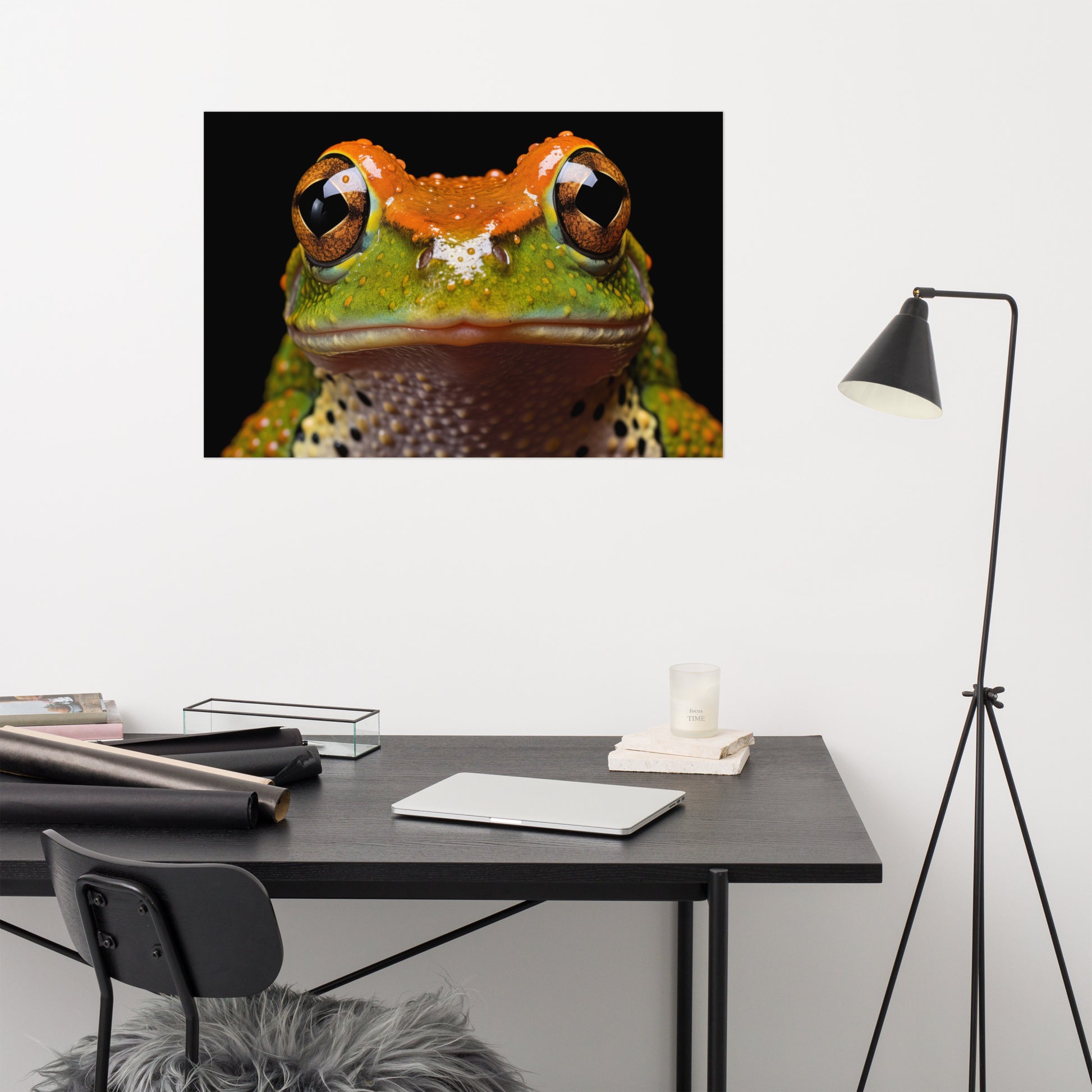 Art Work for Living Rooms: Amphibian Enigma Neobatrachia Frog Close-up Photorealism Painting - Digital Artwork Frameable Art Print