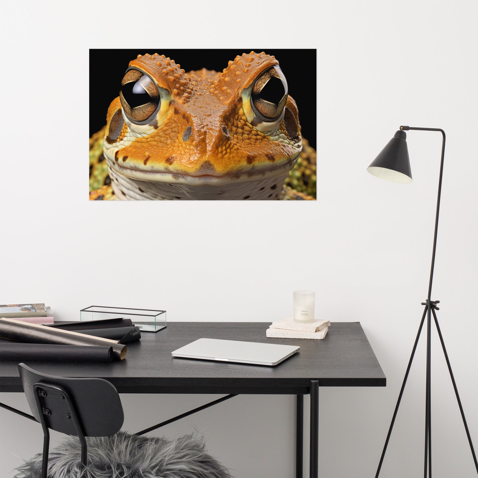 Art Work for Living Rooms: Amphibian Gaze Frogs Photorealism Painting - Digital Artwork Frameable Art Print