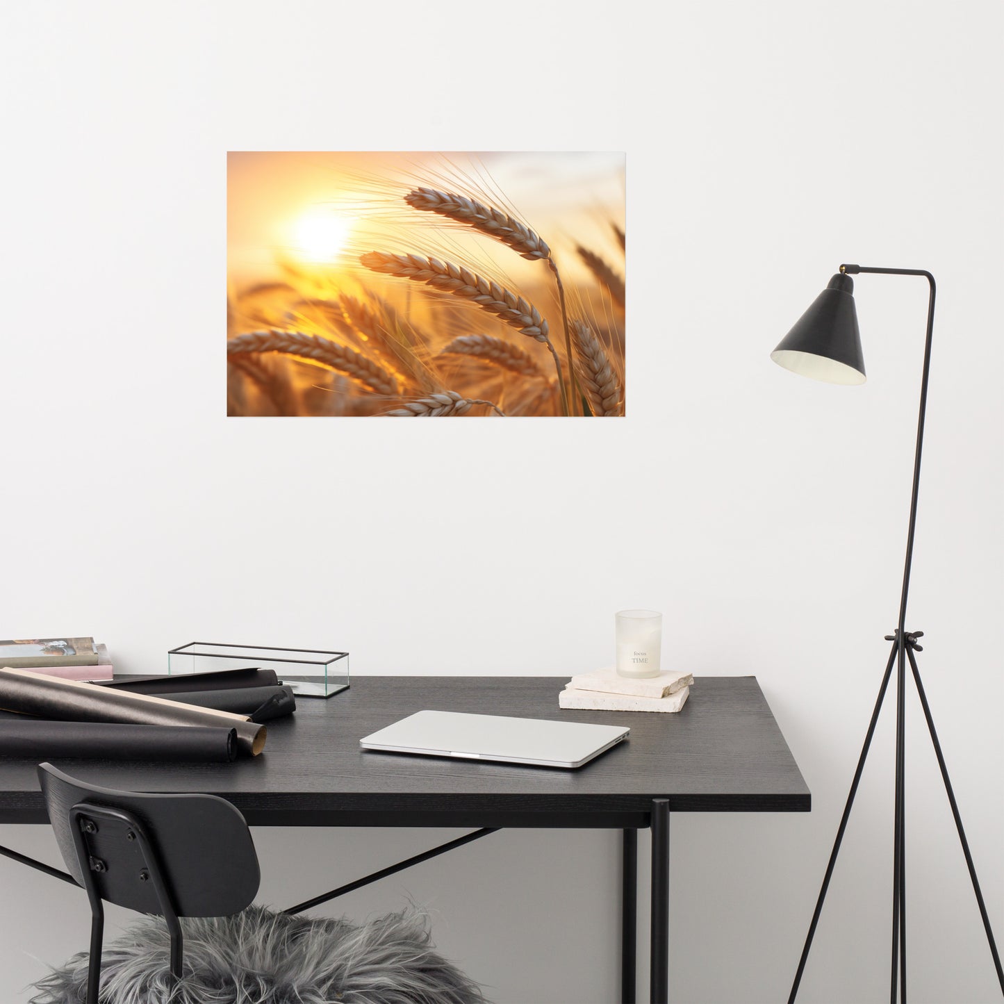 Art for My Living Room: Amber Waves Minimal Botanical Rustic Subdued Wheat Crops Photorealism Painting - Digital Artwork Frameable Art Print