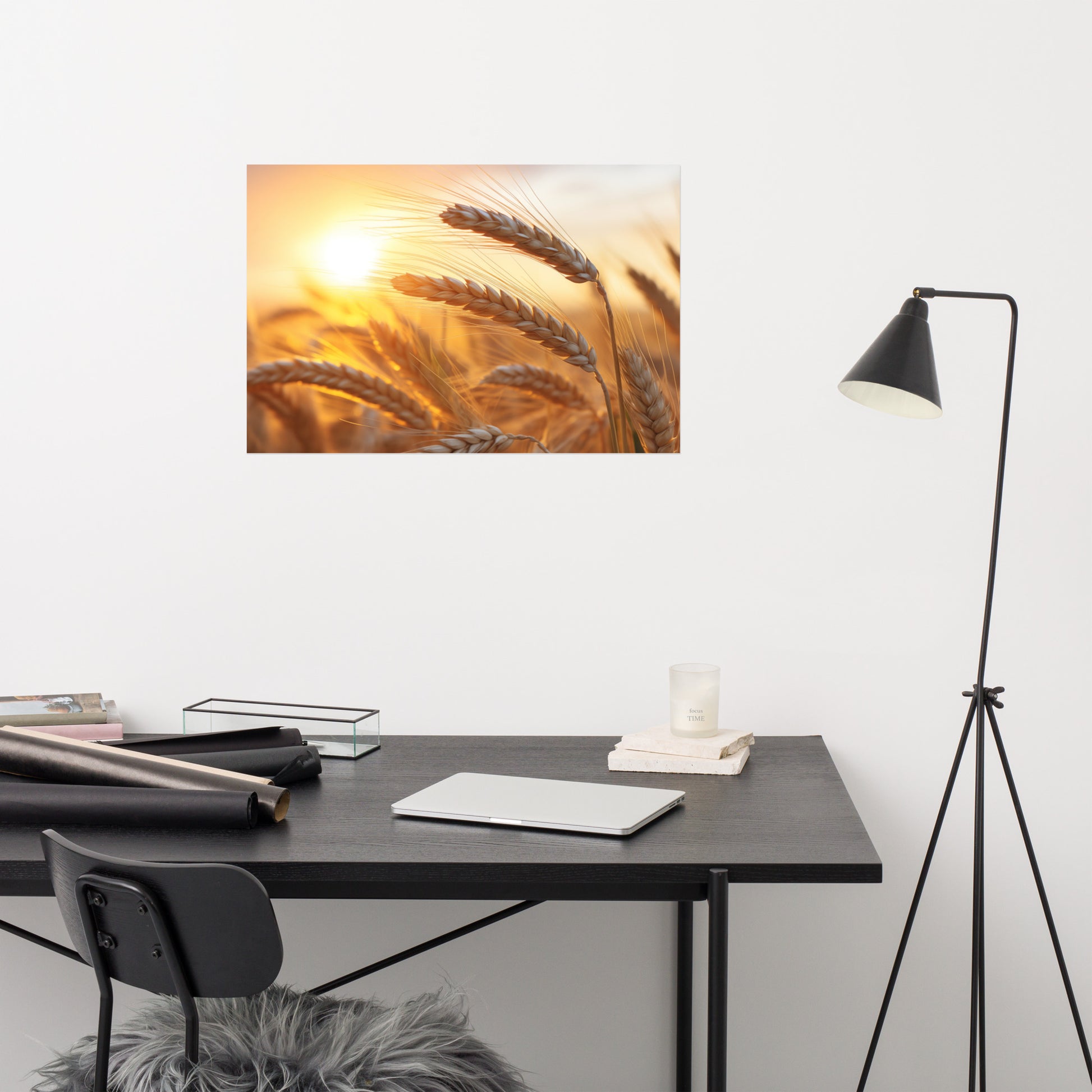 Art for My Living Room: Amber Waves Minimal Botanical Rustic Subdued Wheat Crops Photorealism Painting - Digital Artwork Frameable Art Print