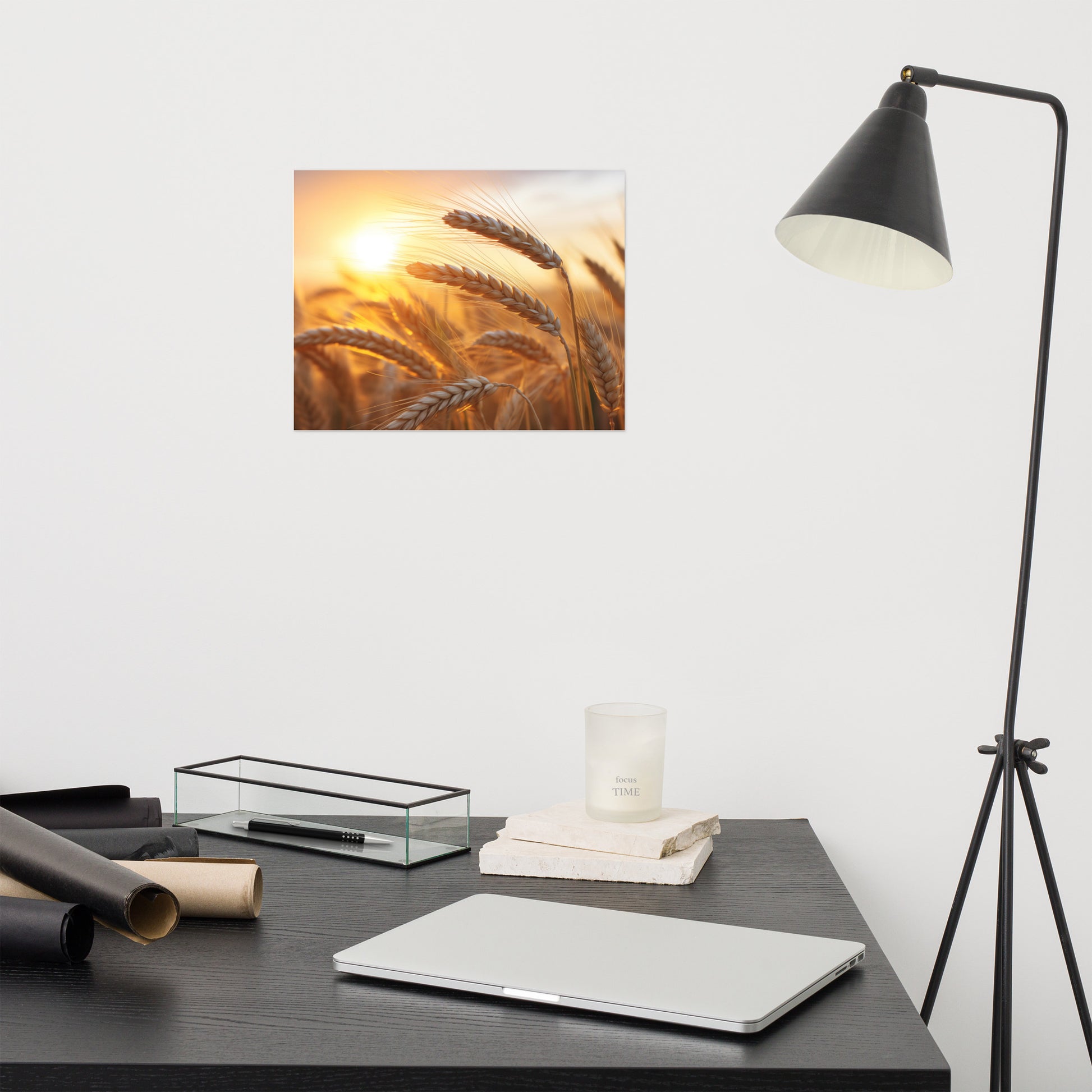 Art for My Living Room Wall: Amber Waves Minimal Botanical Rustic Subdued Wheat Crops Photorealism Painting - Digital Artwork Frameable Art Print