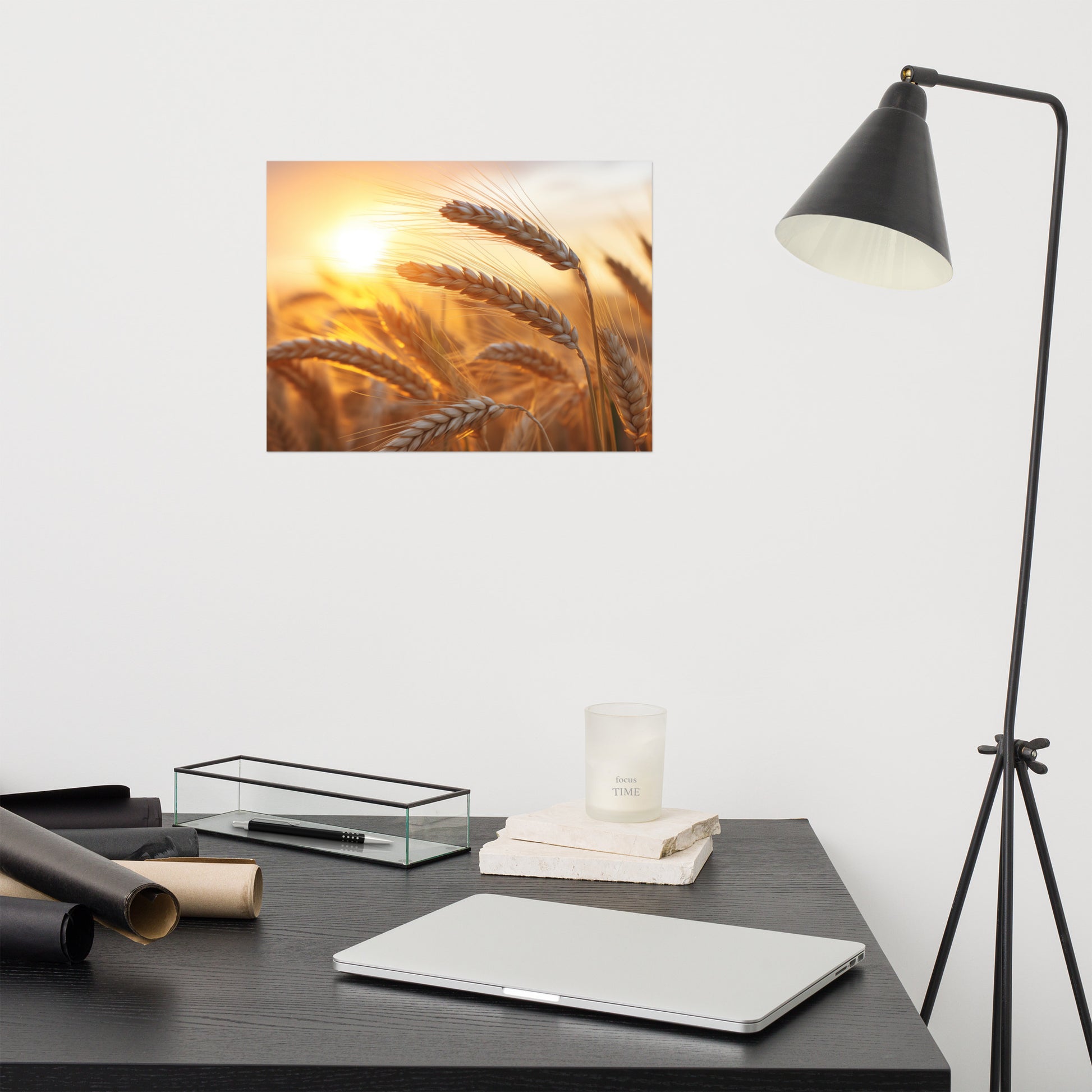 Art for Your Living Room: Amber Waves Minimal Botanical Rustic Subdued Wheat Crops Photorealism Painting - Digital Artwork Frameable Art Print