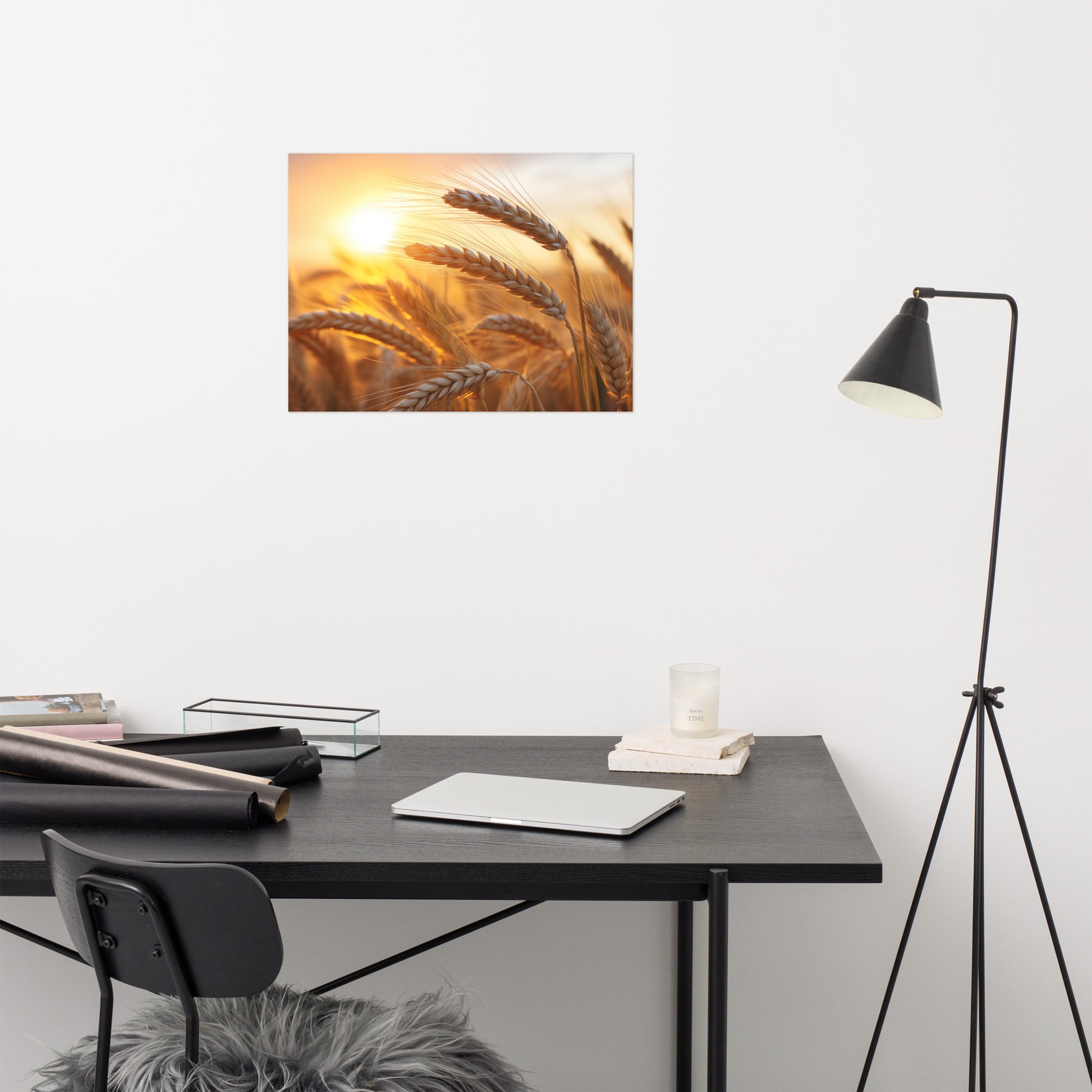 Art on Living Room Wall: Amber Waves Minimal Botanical Rustic Subdued Wheat Crops Photorealism Painting - Digital Artwork Frameable Art Print