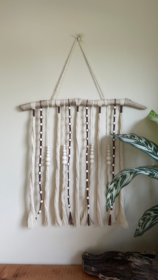 Artisanal Macramé and Driftwood Wall Hanging Texture Wall Art