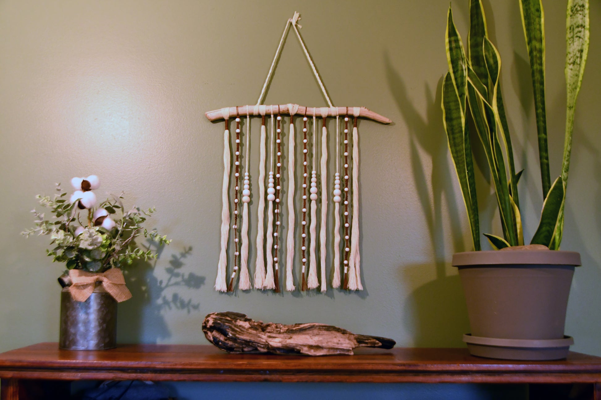 Artisanal Macramé and Driftwood Wall Hanging Texture Wall Art 2