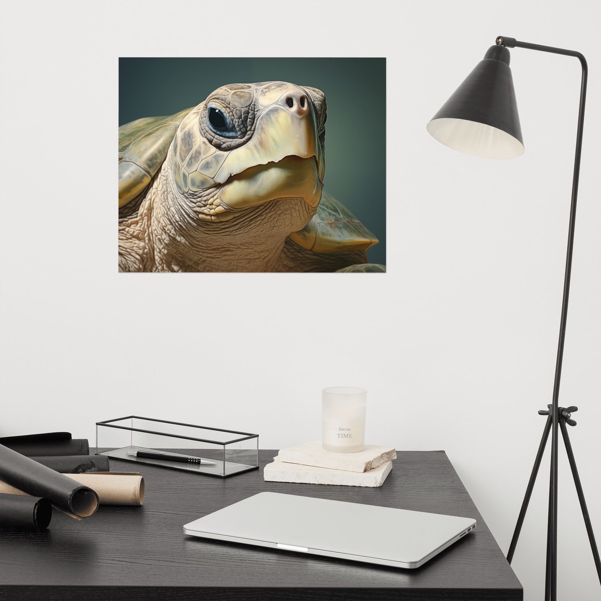 Artwork For Office Walls: Albino Enchantment Kemps Ridley Sea Turtle Coastal Photorealism Painting - Digital Artwork Loose Art Print