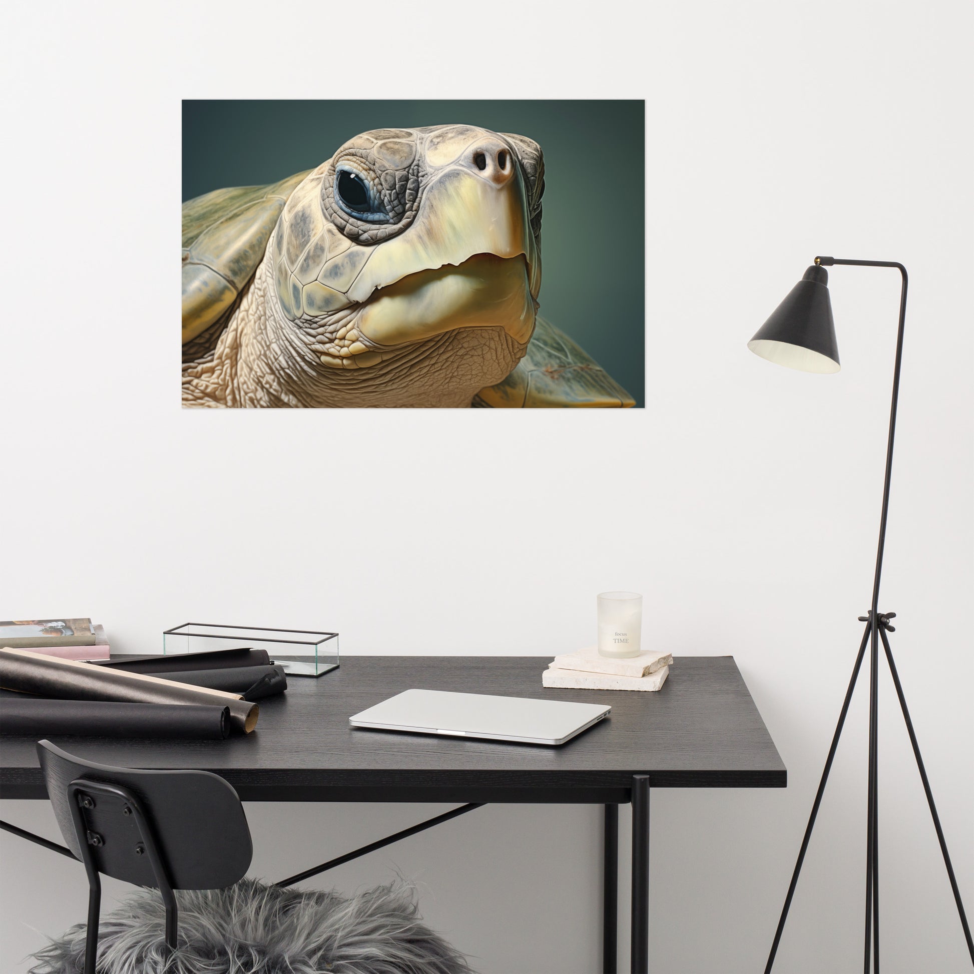 Artwork In Office: Albino Enchantment Kemps Ridley Sea Turtle Coastal Photorealism Painting - Digital Artwork Loose Art Print