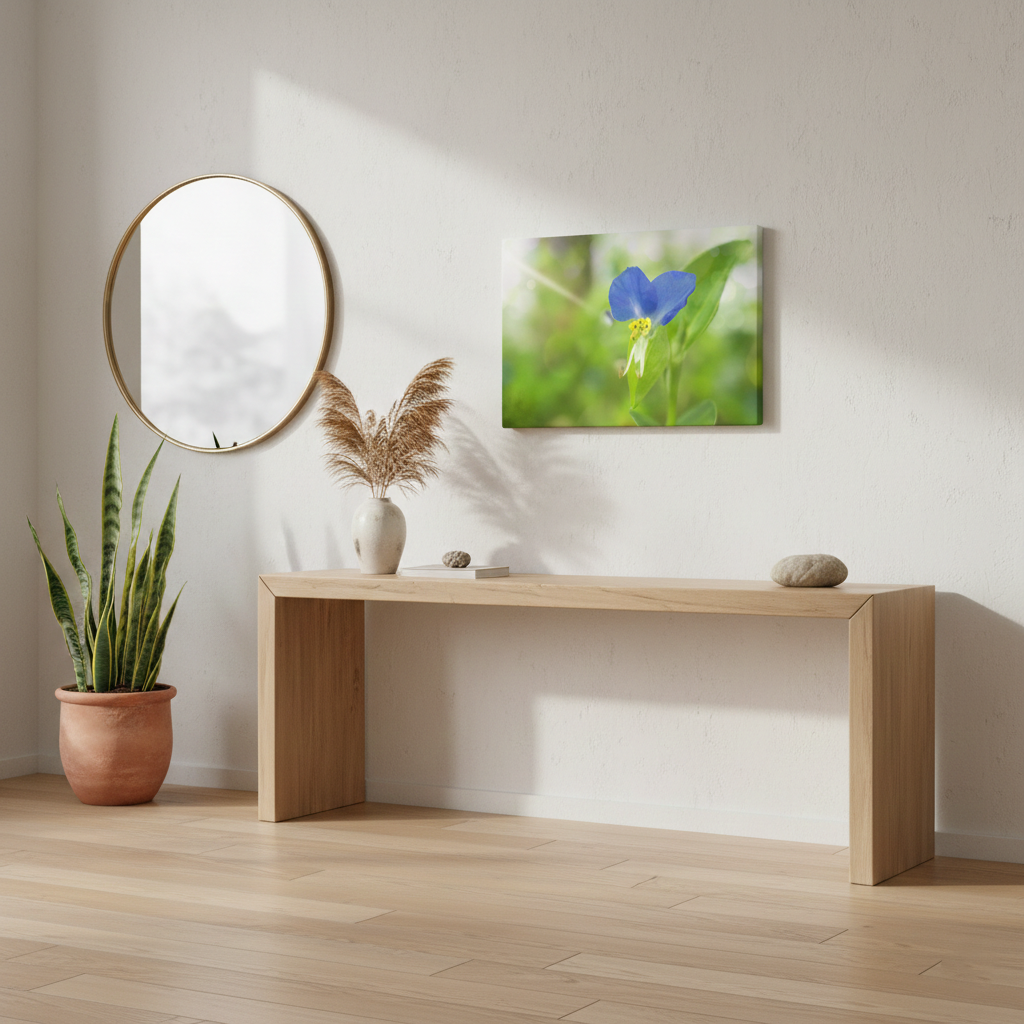 Asiatic Dayflower Nature Photograph Wall Art Print Canvas in Modern Organic Style Entryway