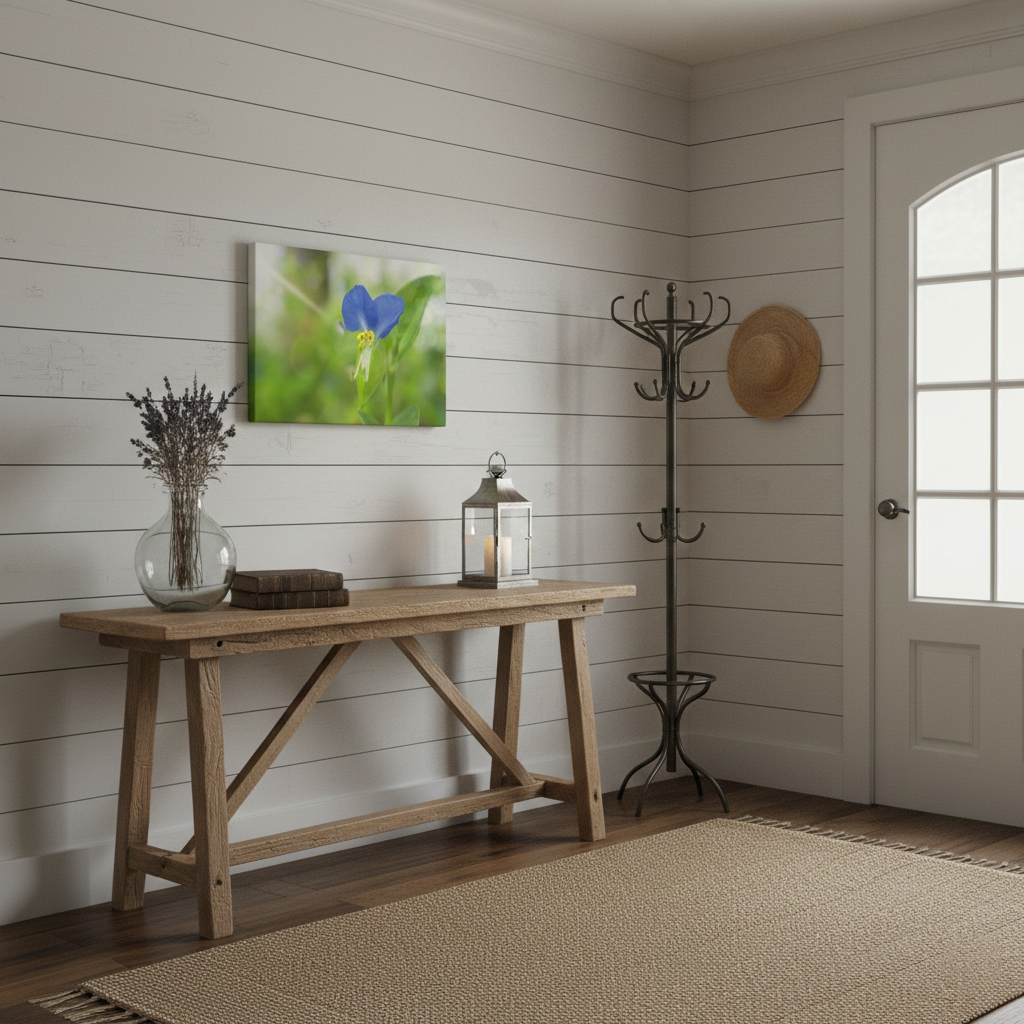 Asiatic Dayflower Nature Photograph Wall Art Print Canvas in Rustic Style Foyer