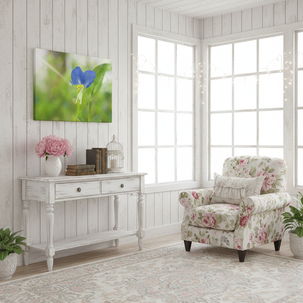 Asiatic Dayflower Nature Photograph Wall Art Print Canvas in Shabby Chic Style Sunroom