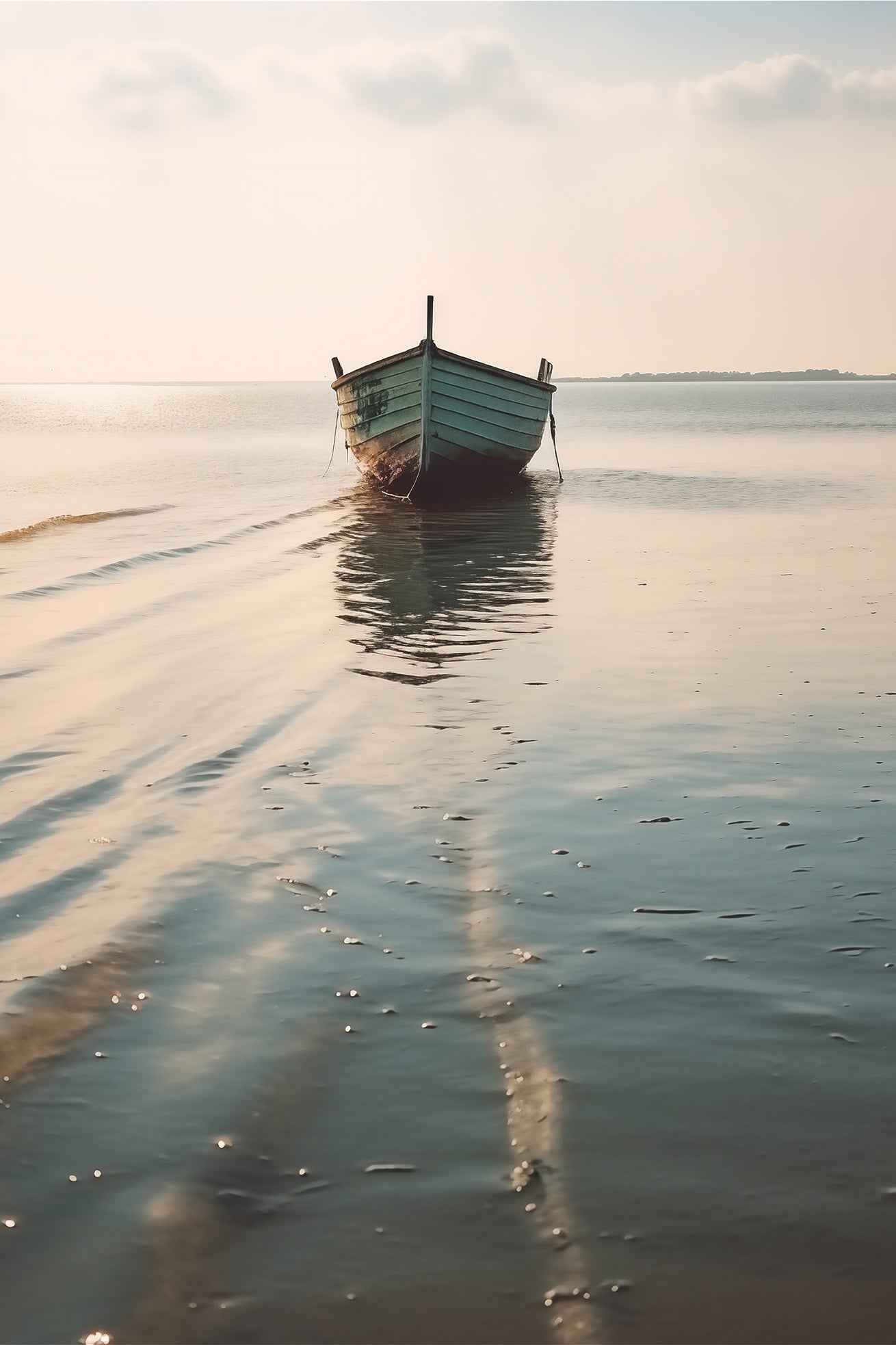 Awaiting Departure Abandoned Weathered Boat Beach Subdued Photorealism Coastal Beach Wall Art
