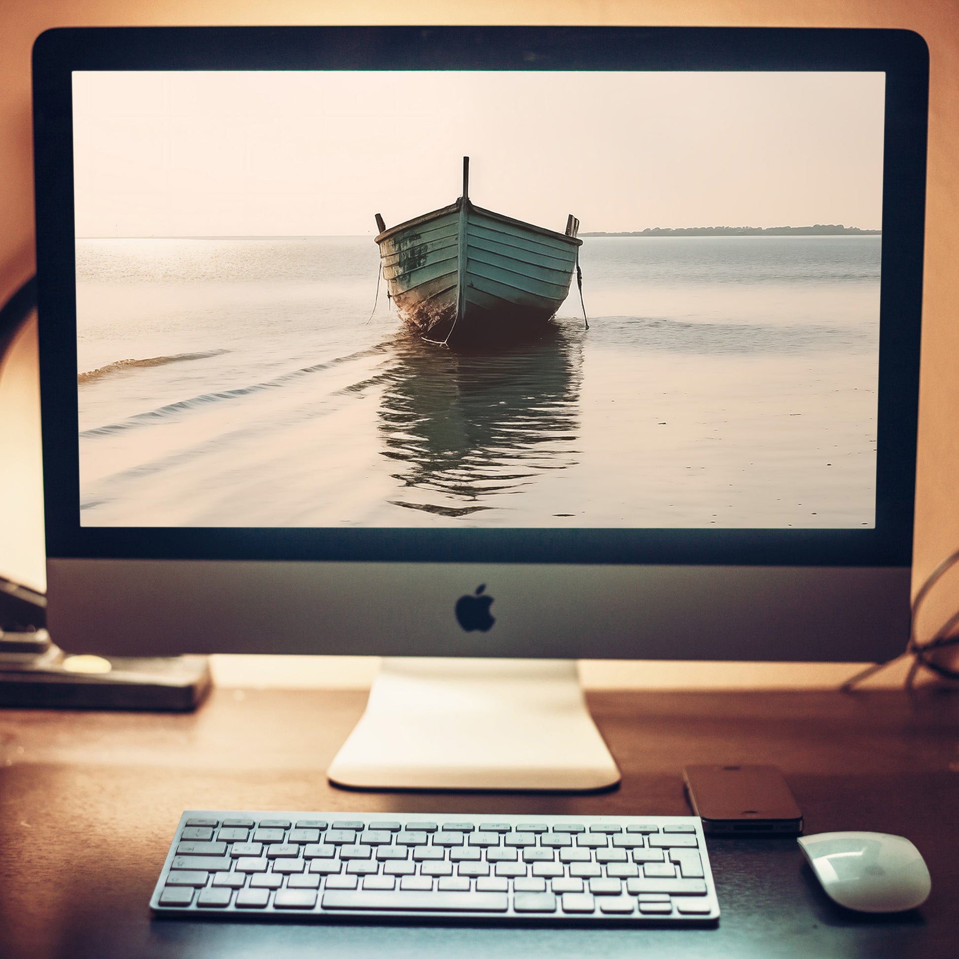 Awaiting Departure Abandoned Weathered Boat Beach Subdued Photorealistic Digital Artwork Wallpaper for Computer 2