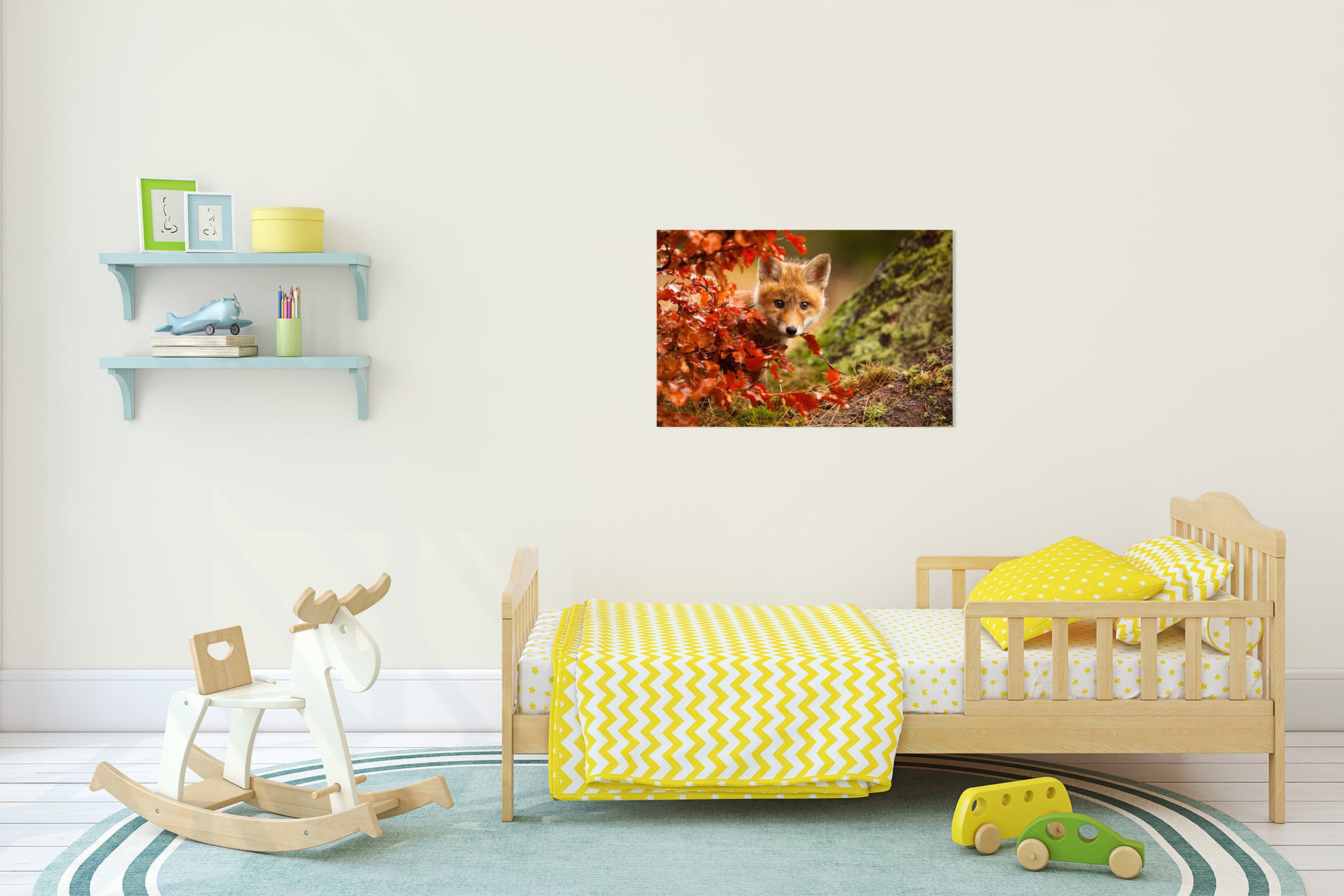 Woodland Wall Decor Nursery: Peek-A-Boo Baby Fox Pup And Fall Leaves - Animal / Wildlife / Nature Photograph / Loose / Frameable / Frameless / Unframed Wall Art Print Artwork - Wall Decor