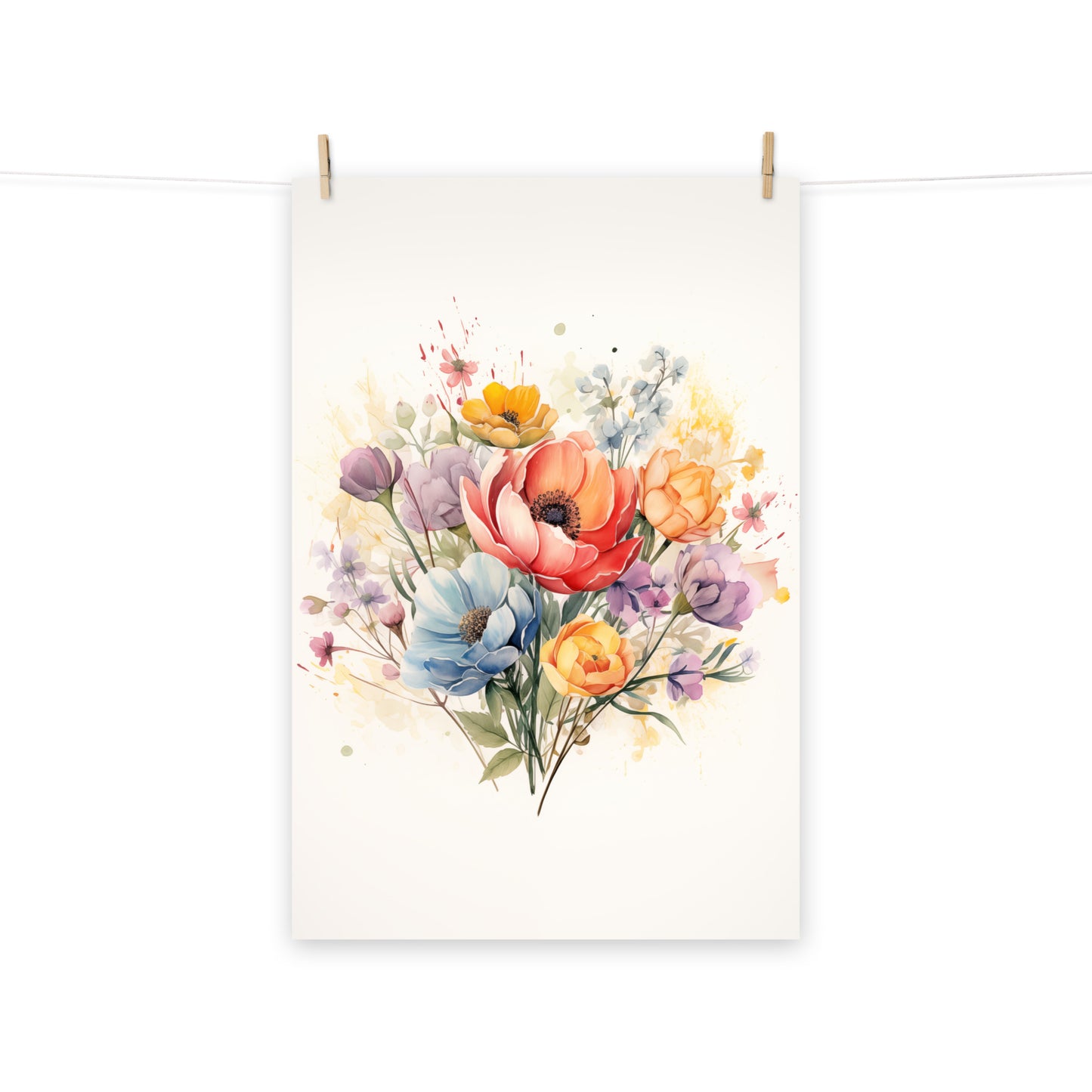 Bathroom Art Poster: Abstract Floral Watercolor Colorful Bouquet Painting - Digital Artwork Frameless Print