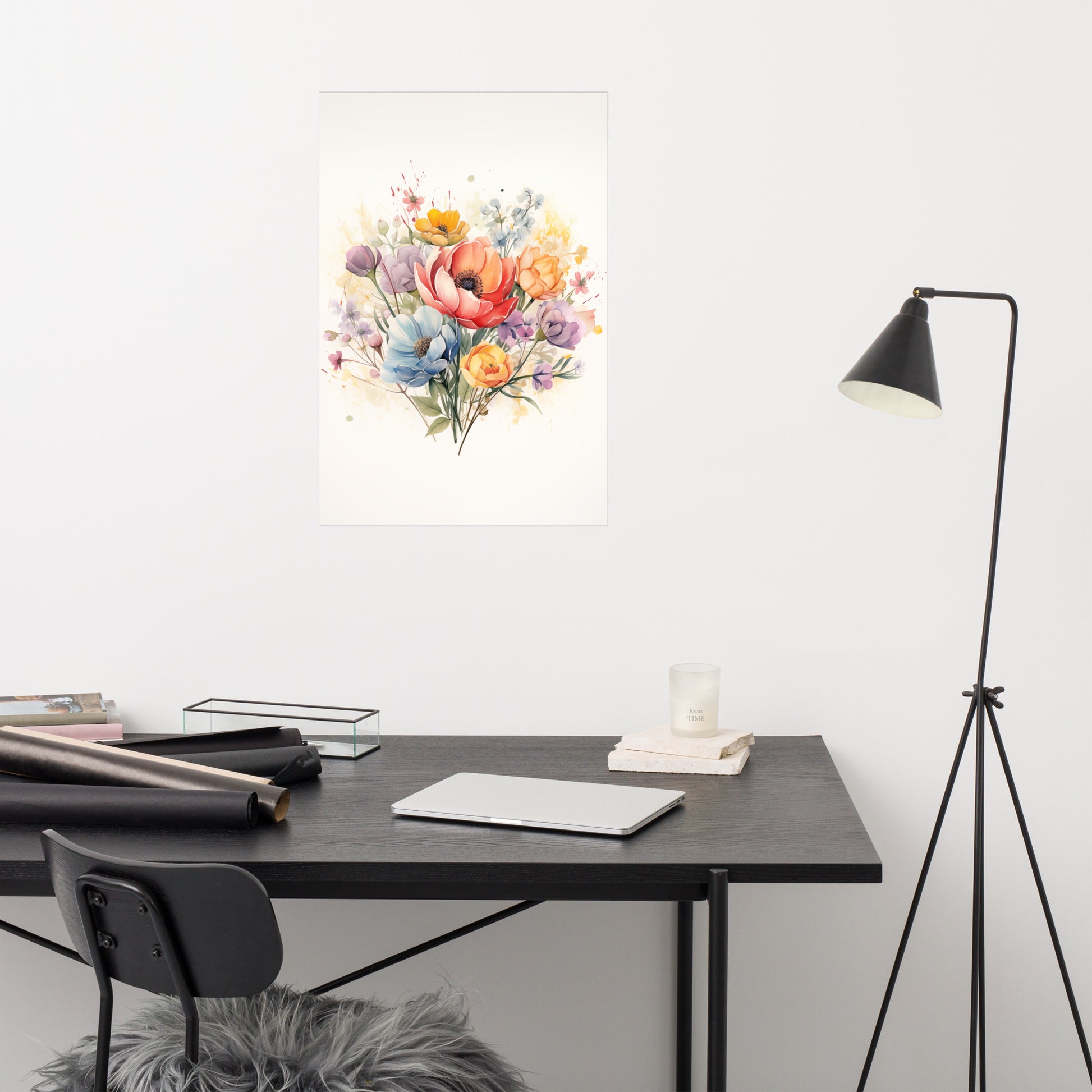 Bathroom Poster Art: Abstract Floral Watercolor Colorful Bouquet Painting - Digital Artwork Frameless Print