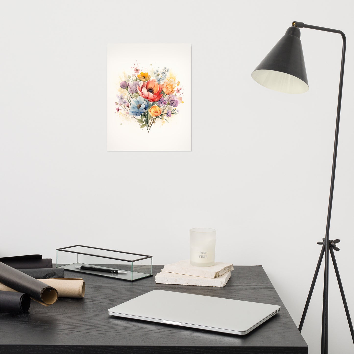 Bathroom Poster Prints: Abstract Floral Watercolor Colorful Bouquet Painting - Digital Artwork Frameless Print
