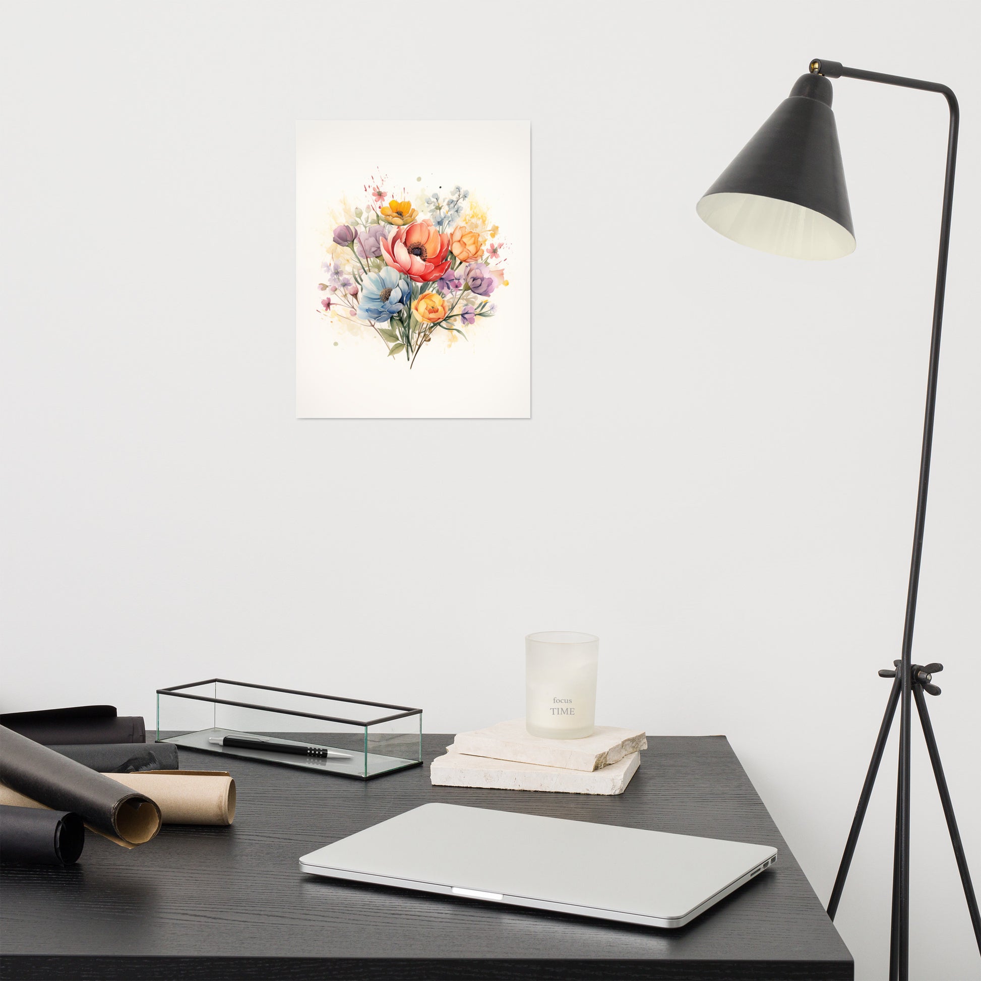 Bathroom Poster Prints: Abstract Floral Watercolor Colorful Bouquet Painting - Digital Artwork Frameless Print