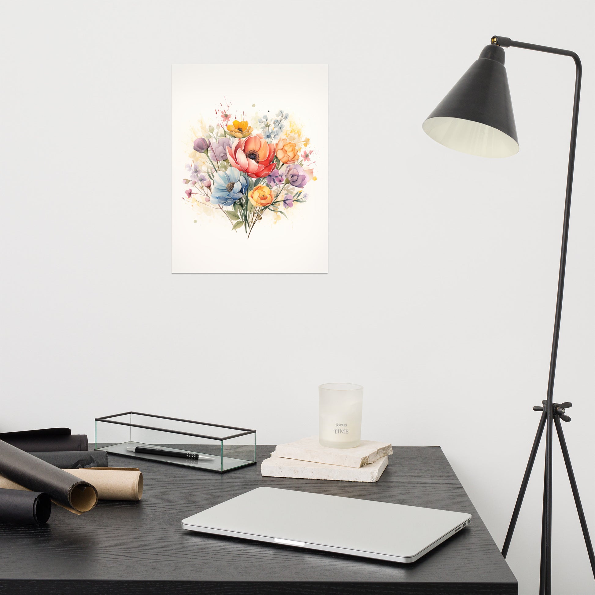 Bathroom Posters: Abstract Floral Watercolor Colorful Bouquet Painting - Digital Artwork Frameless Print