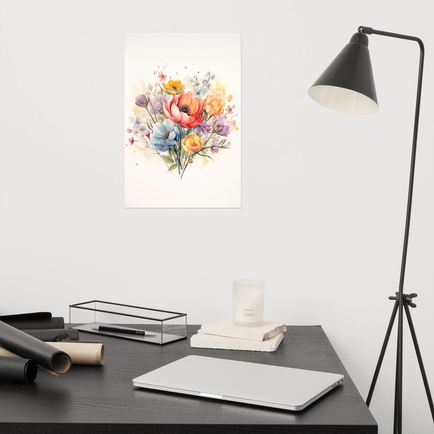 Bathroom Posters And Prints: Abstract Floral Watercolor Colorful Bouquet Painting - Digital Artwork Frameless Print
