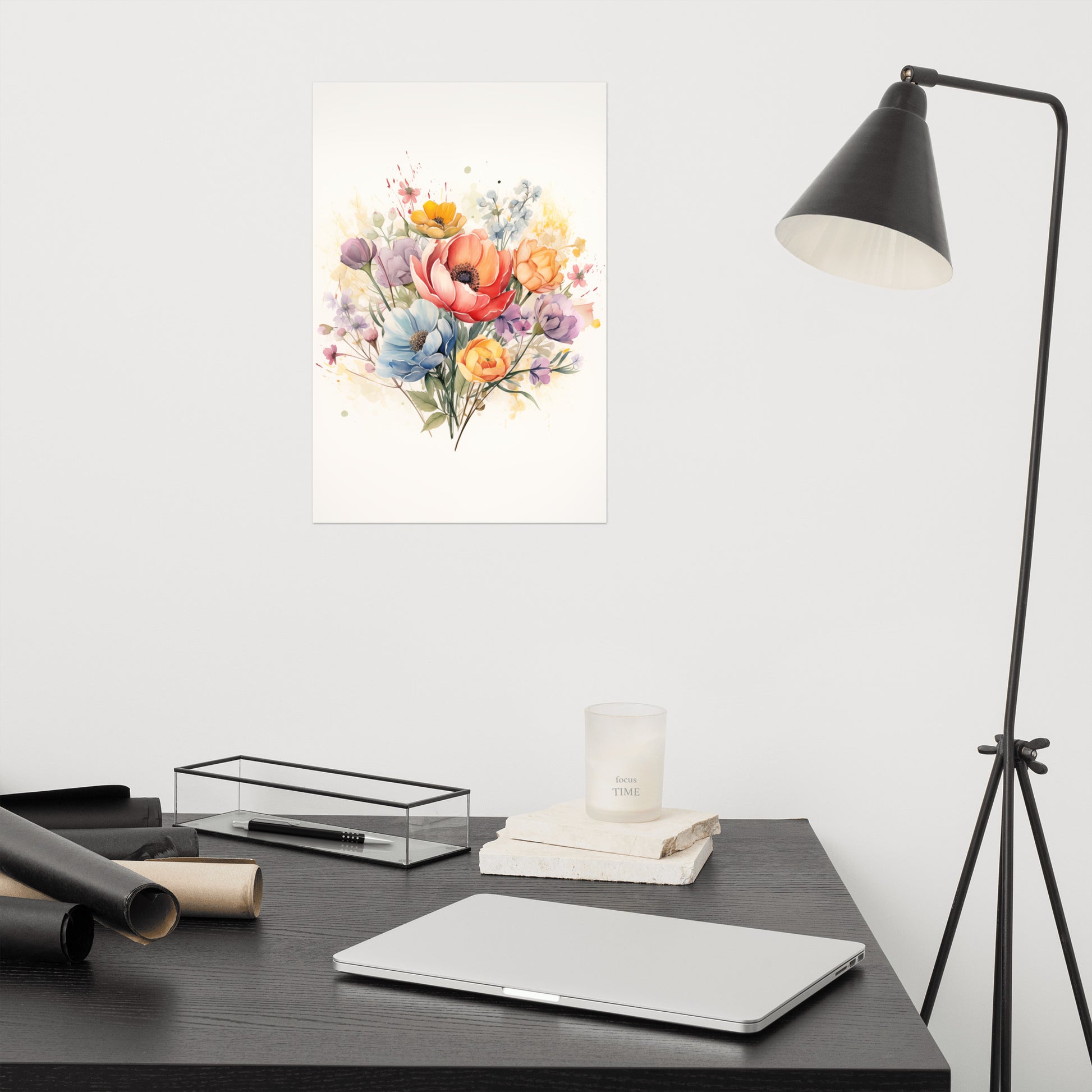 Bathroom Posters And Prints: Abstract Floral Watercolor Colorful Bouquet Painting - Digital Artwork Frameless Print