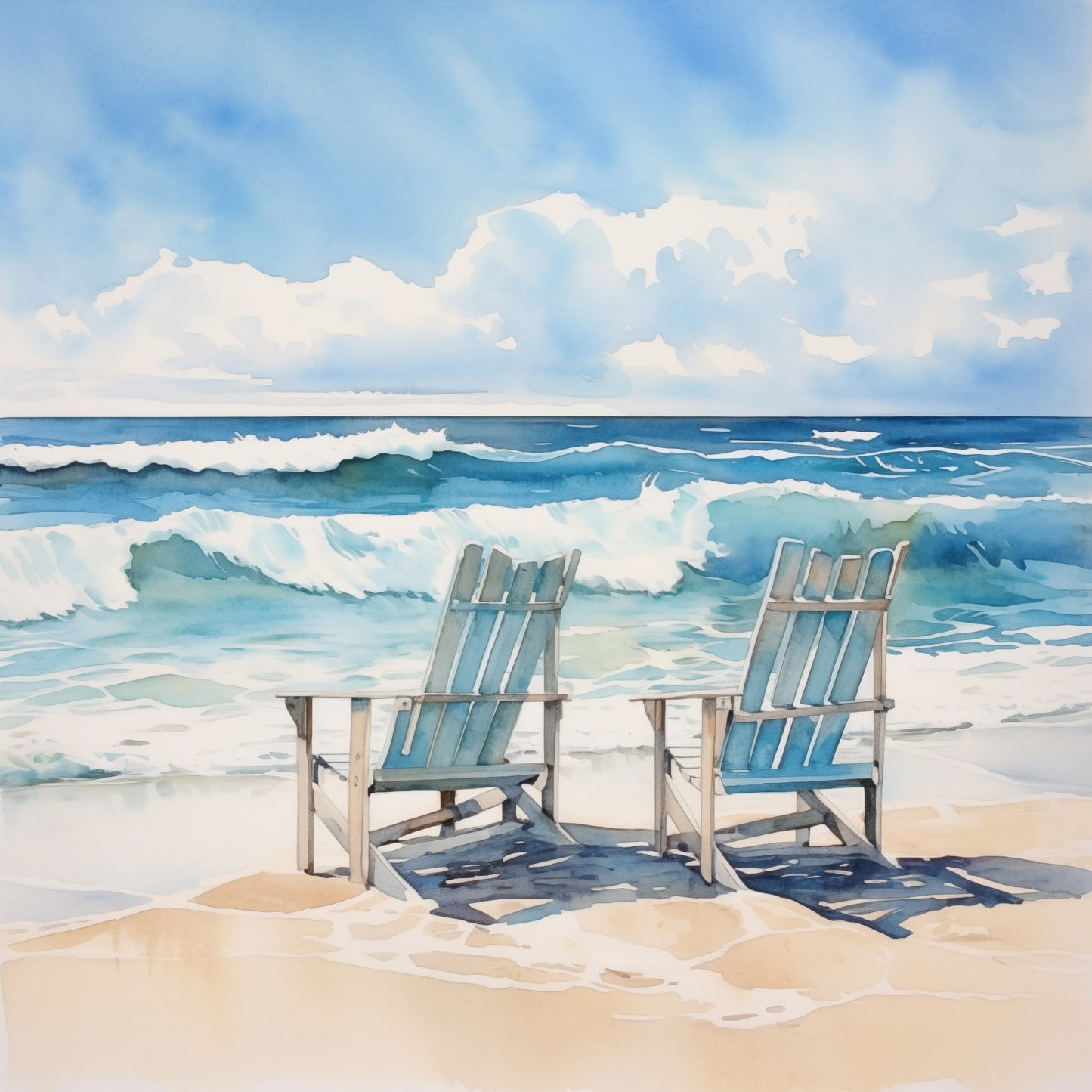 Beach Day Bliss Watercolor Painting - Digital Artwork Loose Print