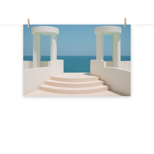 Beach Artwork For Living Room: A Tranquil Seascape Art Deco Painting - Digital Artwork Loose Art Print